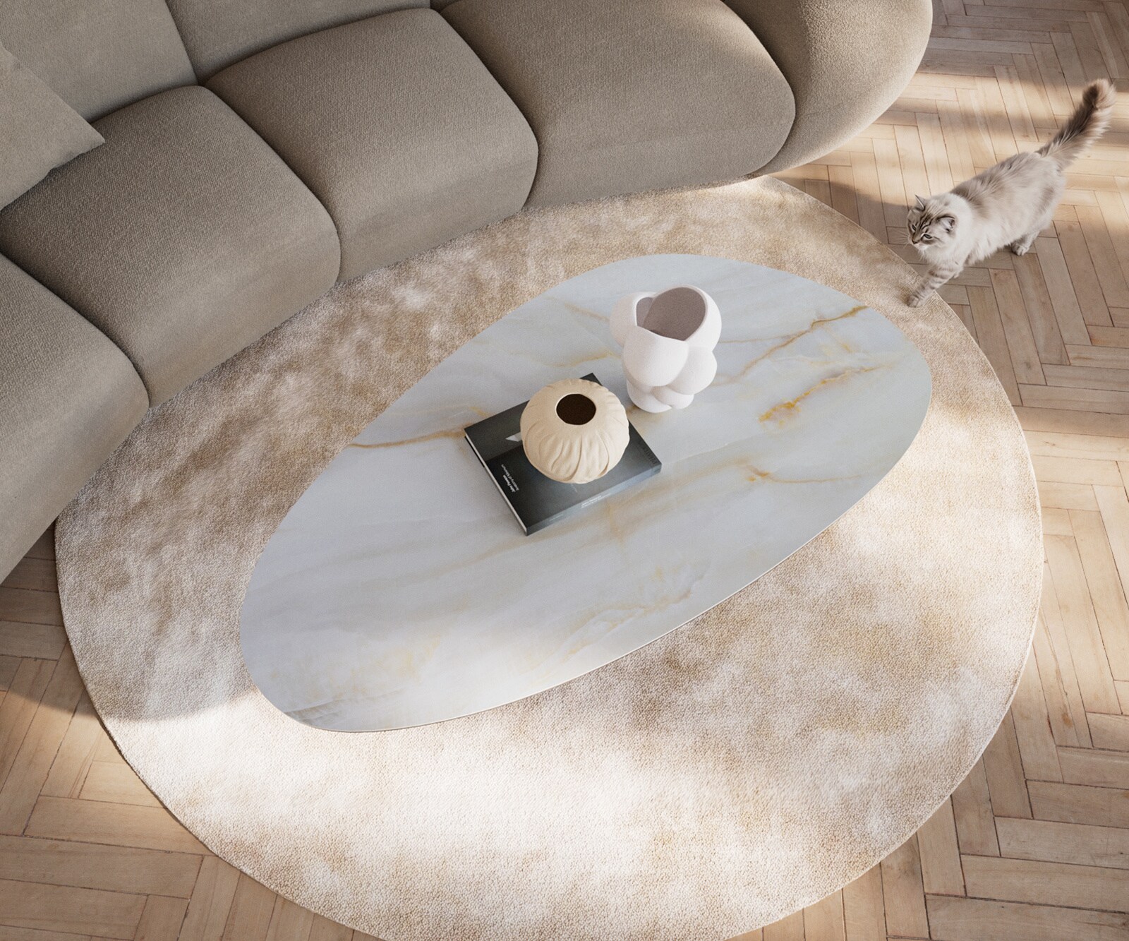 Couchtisch Edge Oval 140x75 cm Keramik Onyx Pearl Vibany Metall Schwarz 4