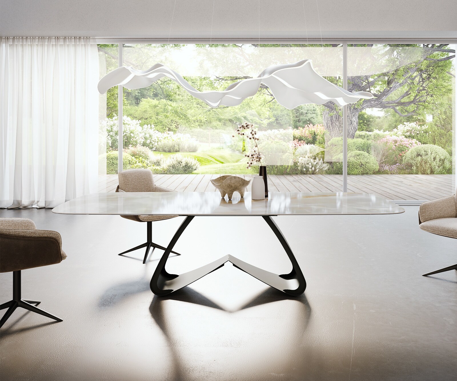 Esstisch Edge Boot 270x120 cm Keramik Iris FMG Onice Grigio W-Gestell Metall Schwarz 2