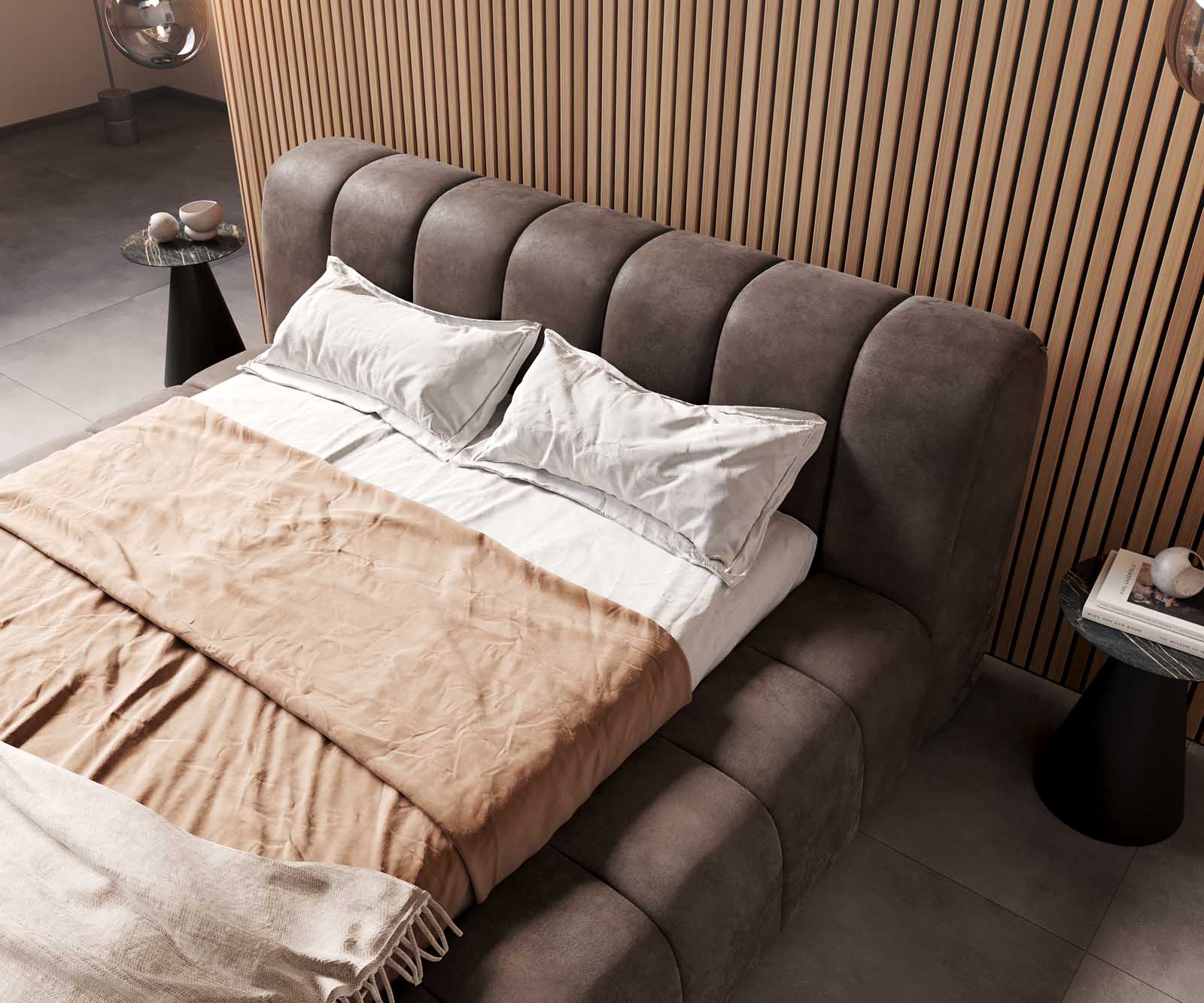 Polsterbettgestell Cutio 140x200 cm Mikrofaser Taupe Vintage 4