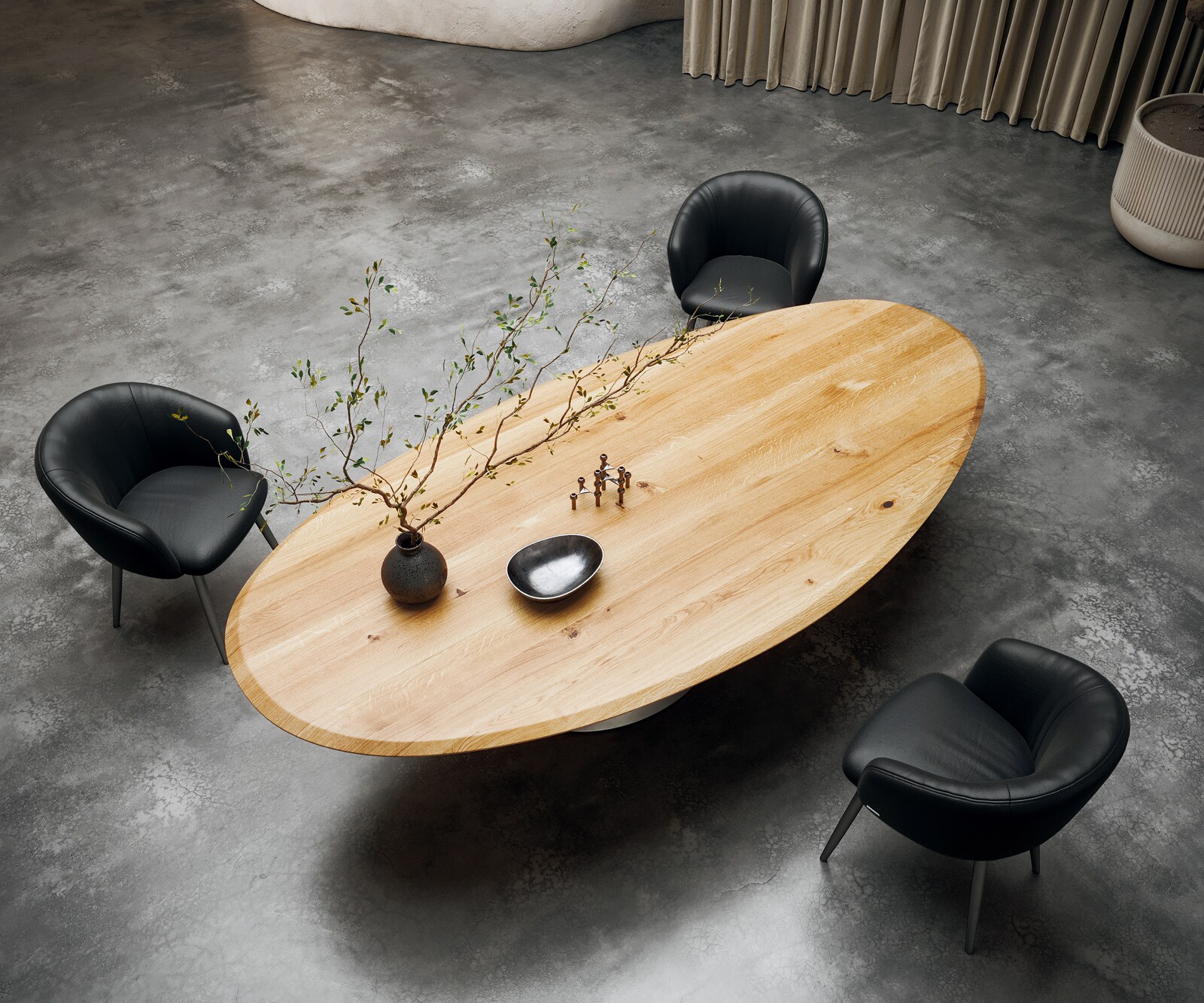 Esstisch Edge Oval 280x130x2,5 Eiche Natur Cono Metallic Silber Flow-Edge 1