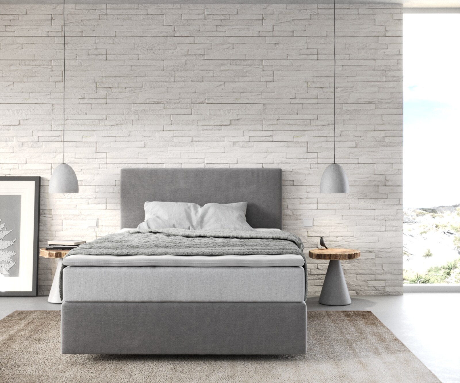 Boxspringbett Dream-Well 120x200 cm Mikrofaser Grau mit TFK Matratze und Visco Topper 1