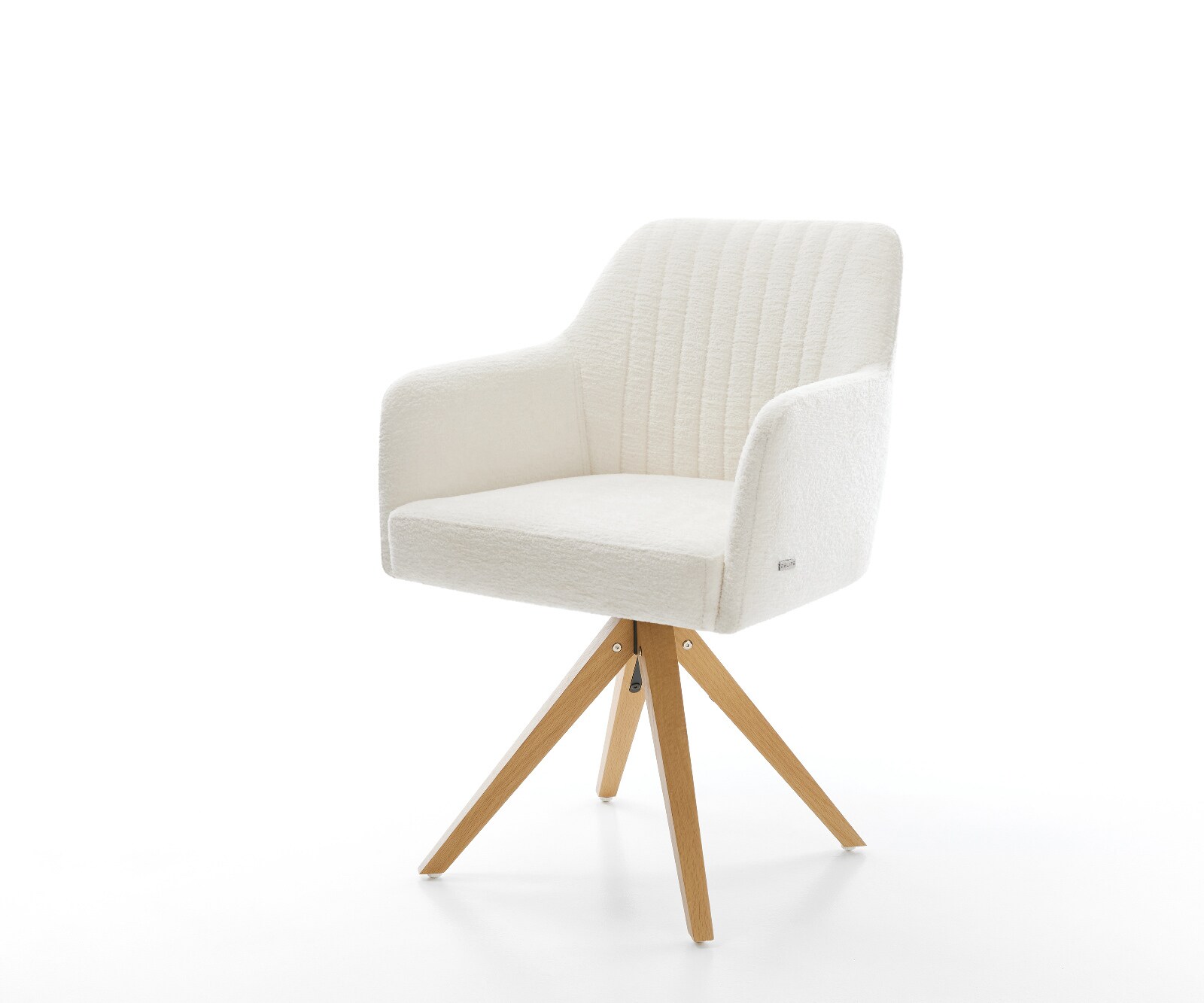Chaise-pivotante Greg-Flex bouclé doux beige pied en bois angulaire naturel pivotement sur 180° ressorts ensachés