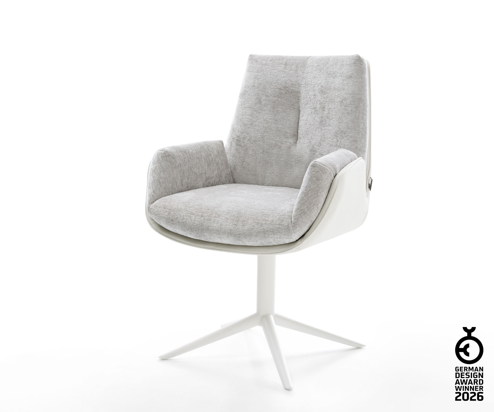 Drehstuhl Clea-Flex Materialmix Echtleder Weiß-Silbergrau Fußkreuz Weiß 360 günstig online kaufen