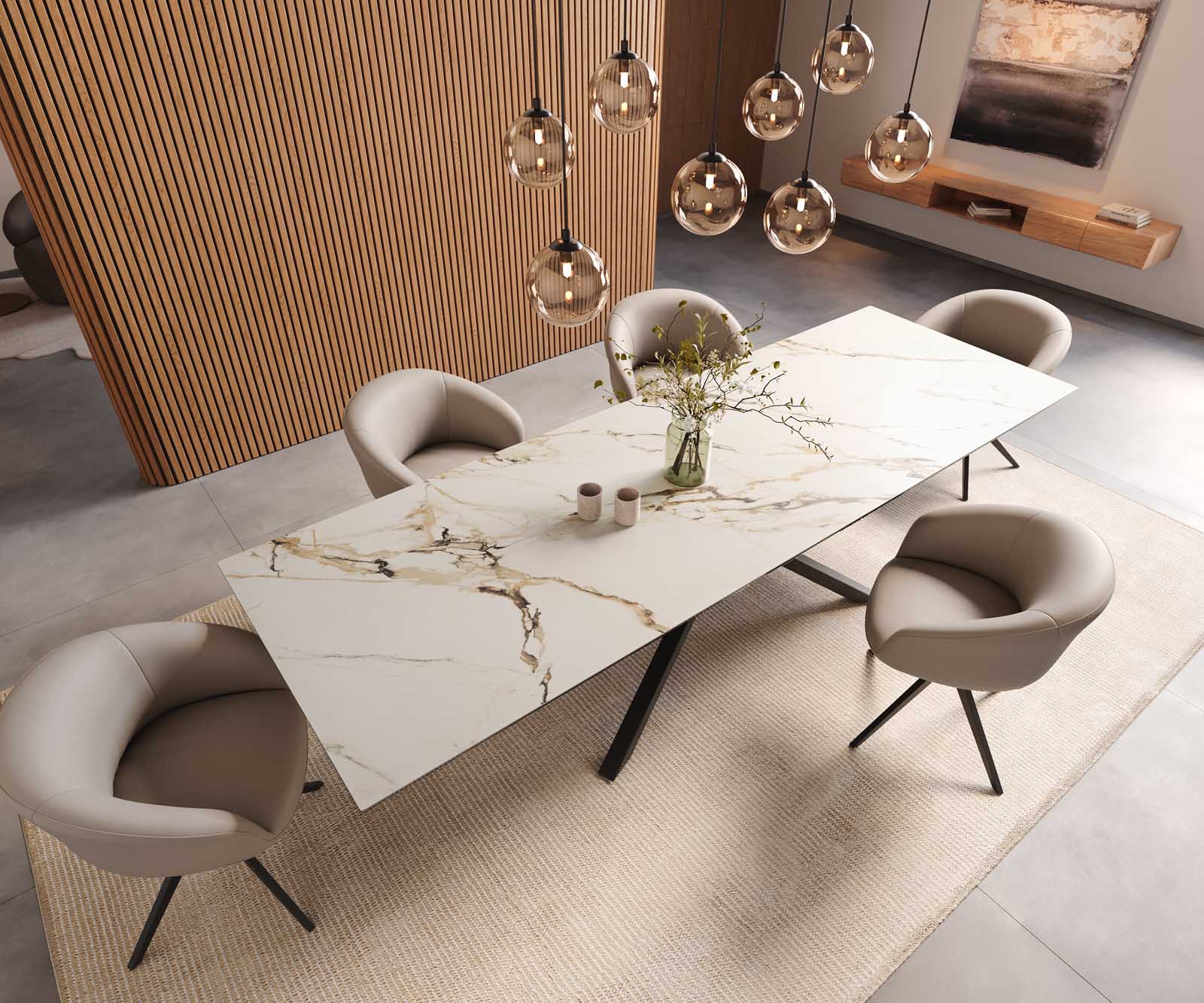 Esstisch Edge 300x100 Keramik Calacatta Luxe Weiß-Gold-Grau Kreuzgestell Rechteck Schwarz 6
