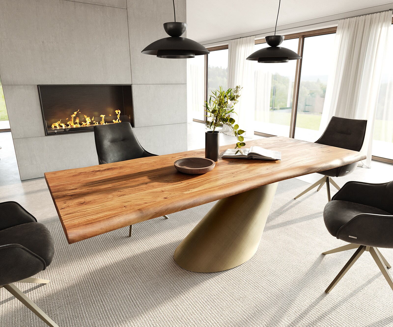 Esstisch Edge 240x100 Akazie Natur Cono Metallic Gold Live-Edge günstig online kaufen