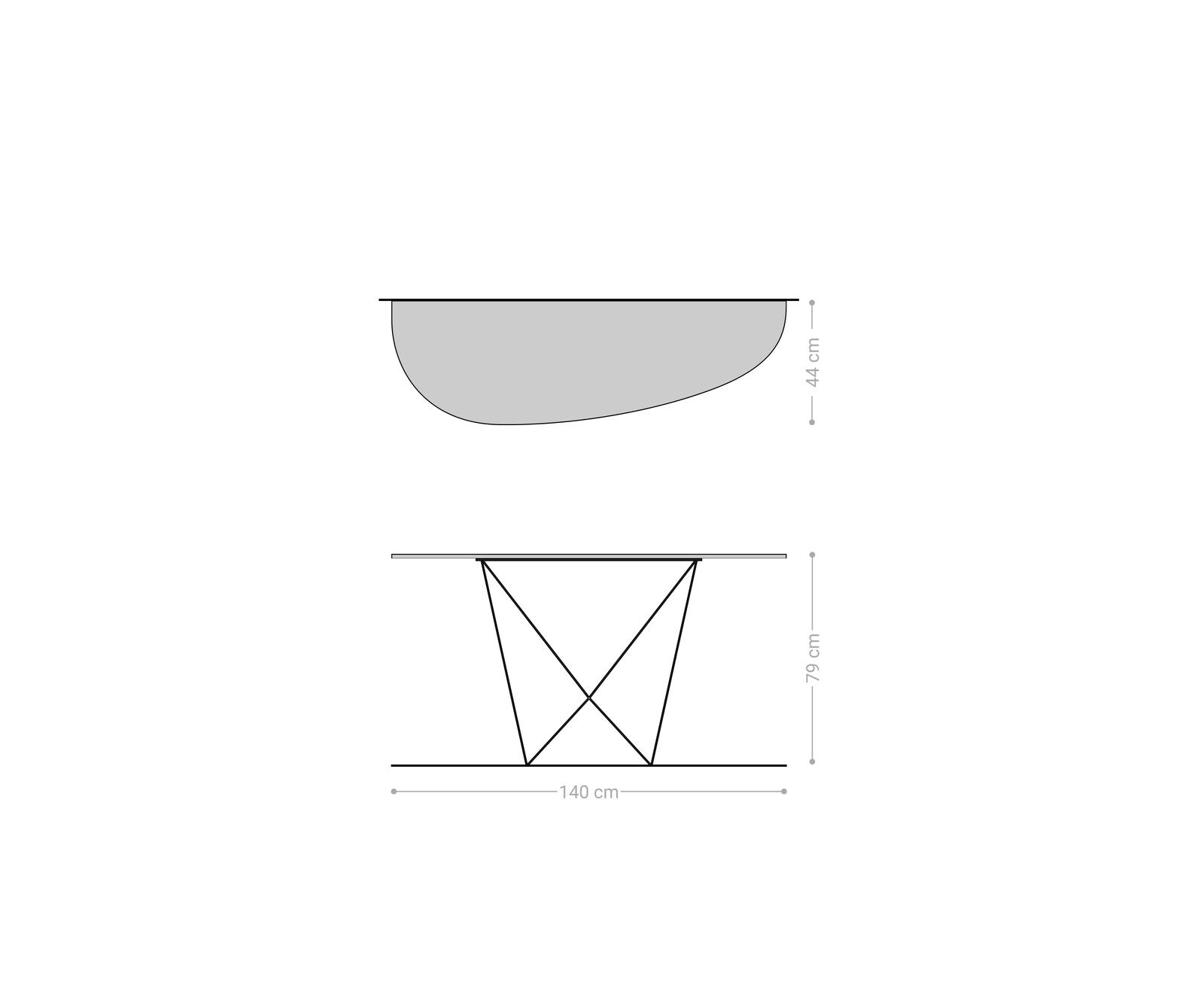 Konsolentisch Edge Oval 140x40 cm Keramik Patagonia Poliert Spios Metall Effektfinish Titan 8