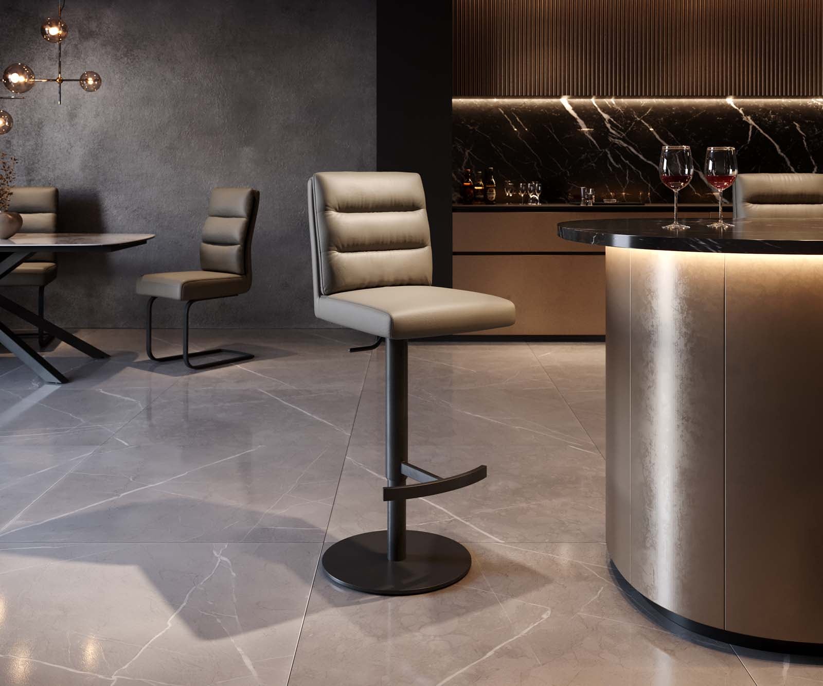 Barstuhl Pela-Flex Echt-Leder Schlamm Drehfuß höhenverstellbar Metall Schwarz drehbar Taschenfederkern 4 Barstuhl Pela-Flex Echt-Leder Schlamm Drehfuß höhenverstellbar Metall Schwarz drehbar Taschenfederkern 4