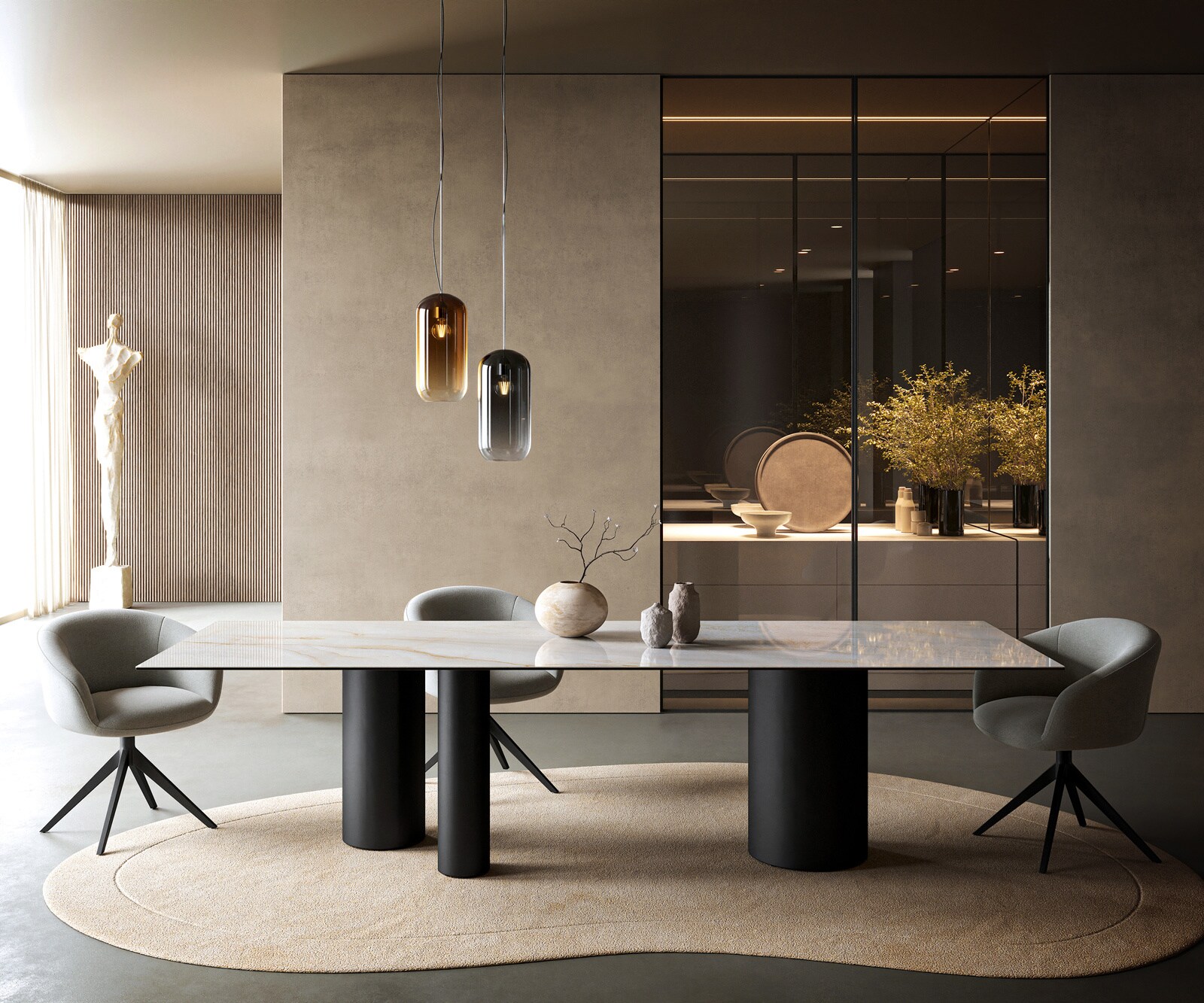 Esstisch Edge 300x100 cm Keramik Onyx Pearl Troa Metall Schwarz 1