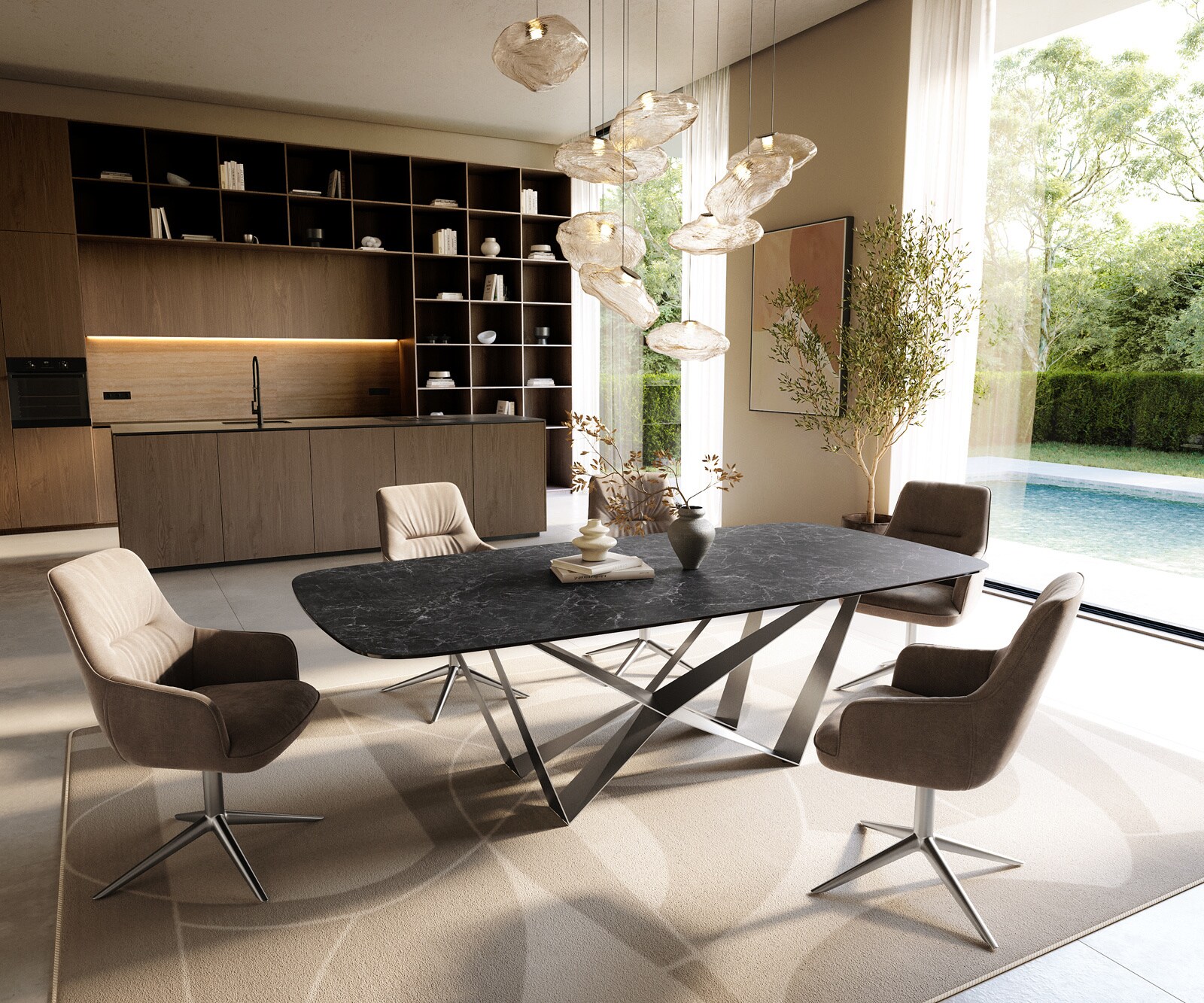 Esstisch Edge Boot 240x120 cm Keramik Laminam® Nero Greco Anthrazit Spider Flachstahl Edelstahl 6