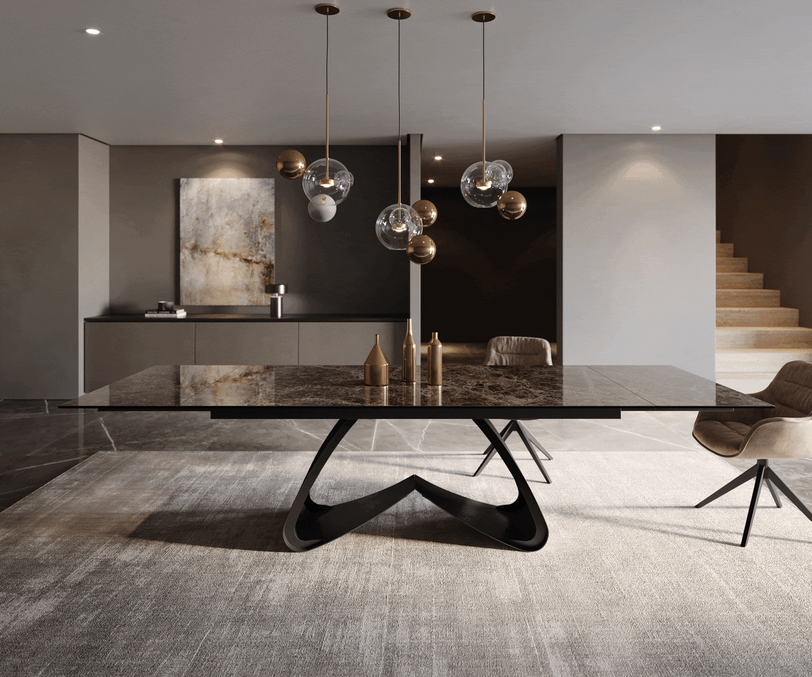 Esstisch Edge 200-300x100 Keramik Laminam® Emperador Extra Lucidato Dunkelbraun W-Gestell Schwarz ausziehbar 1 Esstisch Edge 200-300x100 Keramik Laminam® Emperador Extra Lucidato Dunkelbraun W-Gestell Schwarz ausziehbar 1