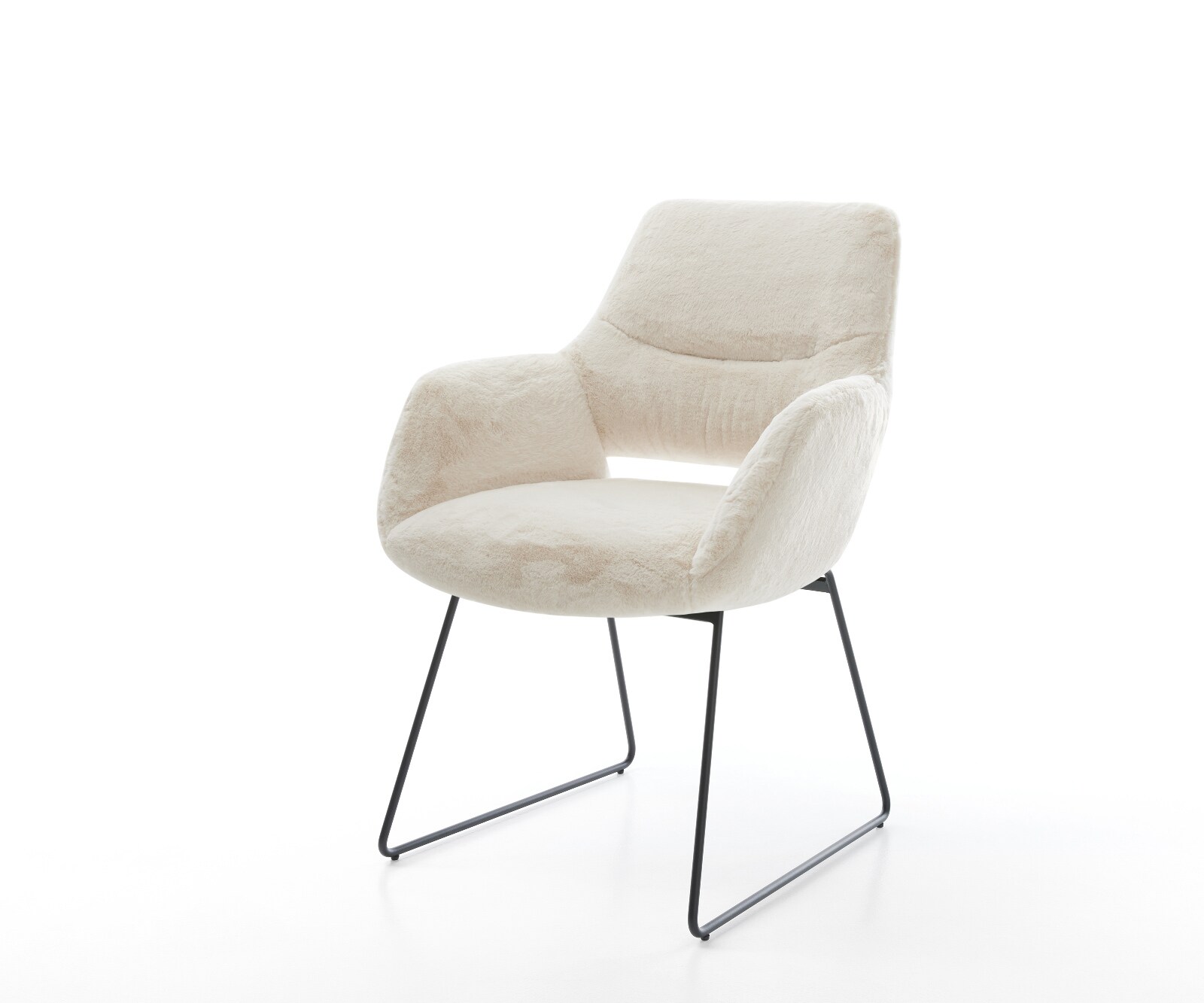 Esszimmerstuhl Yago-Flex mit Armlehnen Plüsch Creme-Weiß Kufengestell Schwarz Taschenfederkern 1