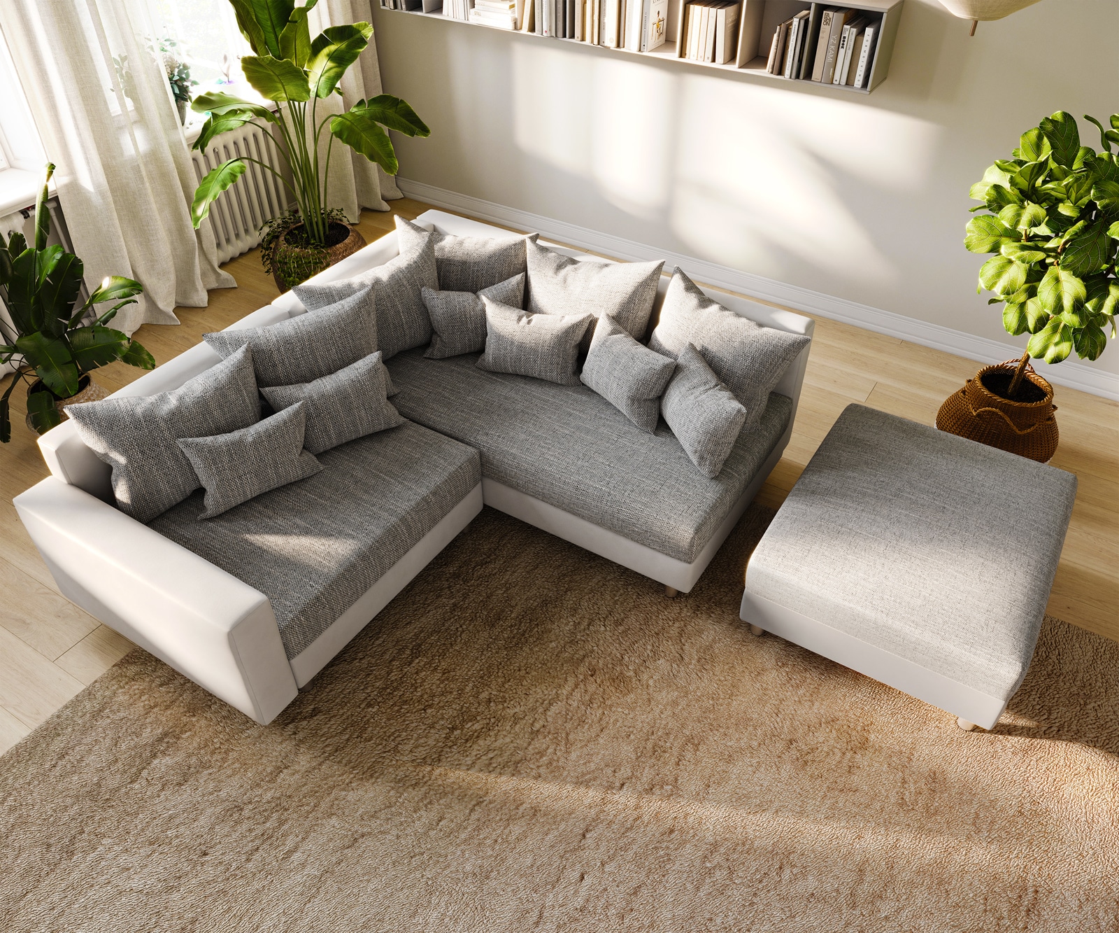 Ecksofa Clovis Weiss Hellgrau modular Hocker Armlehne Ottomane Rechts 5