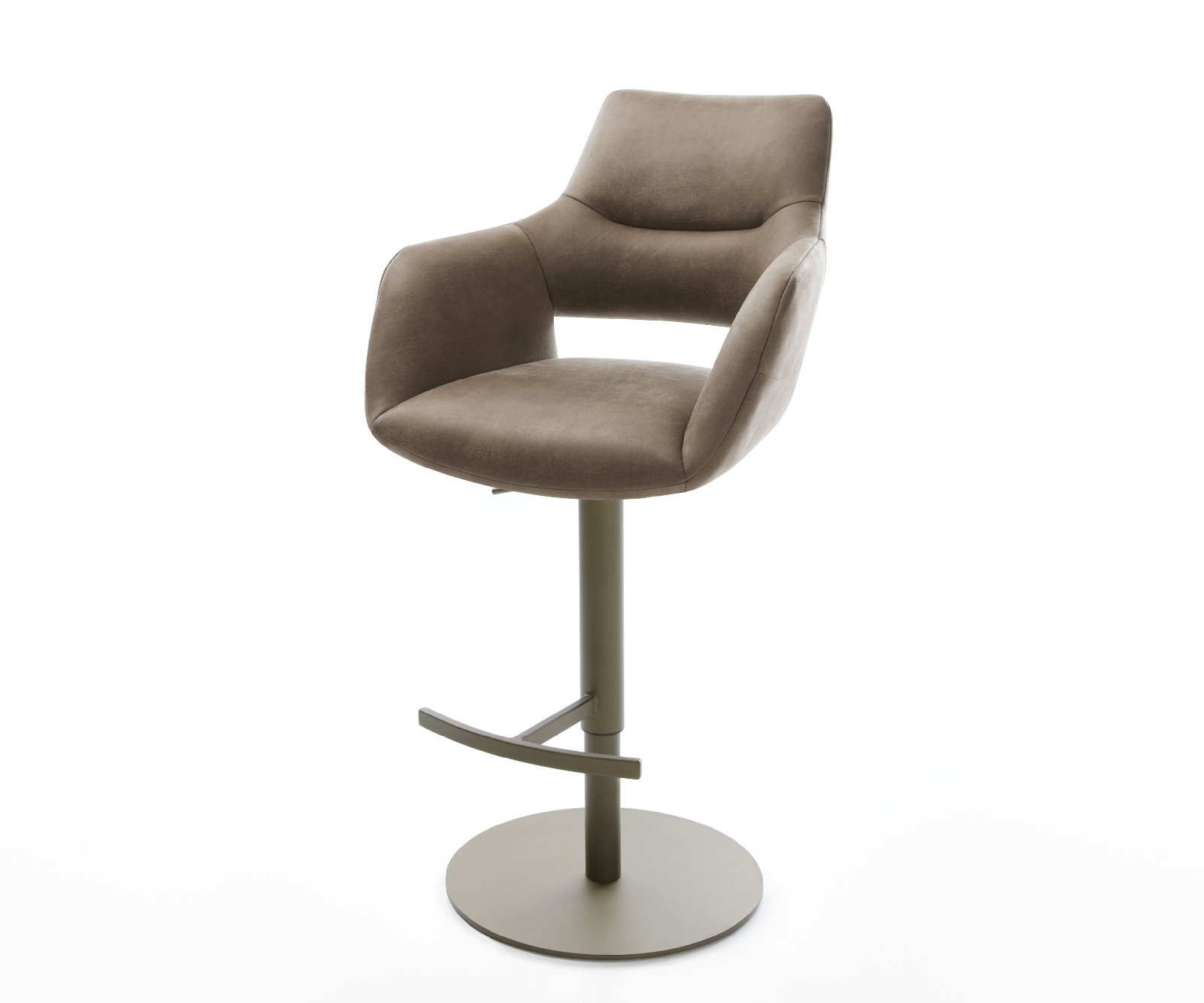 Barstuhl Yago-Flex Mikrofaser Taupe Vintage Drehfuß höhenverstellbar Metall Titanfarben Taschenfederkern 1