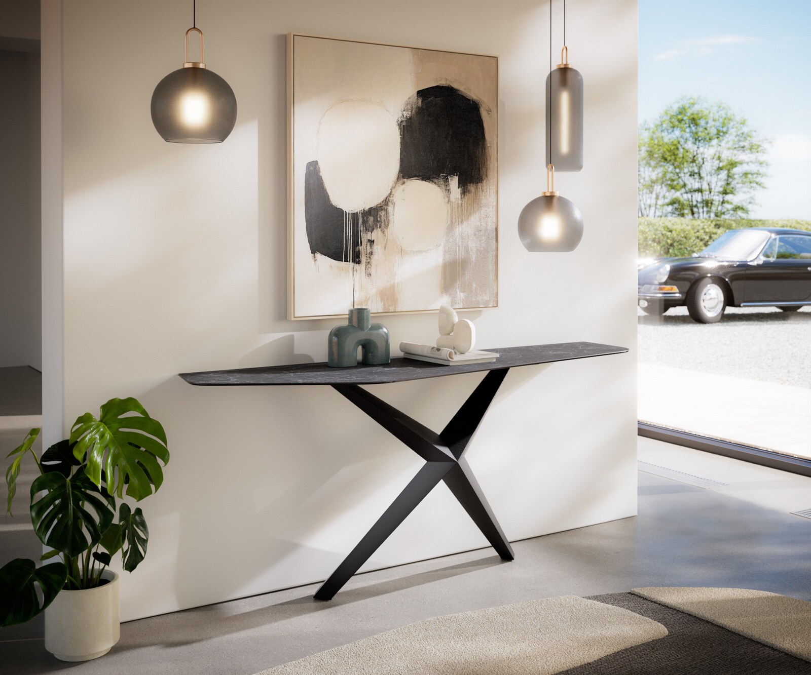 Konsolentisch Edge Polygonal 180x50 cm Keramik Laminam® Nero Greco Anthrazit Zentharo Metall Schwarz 6