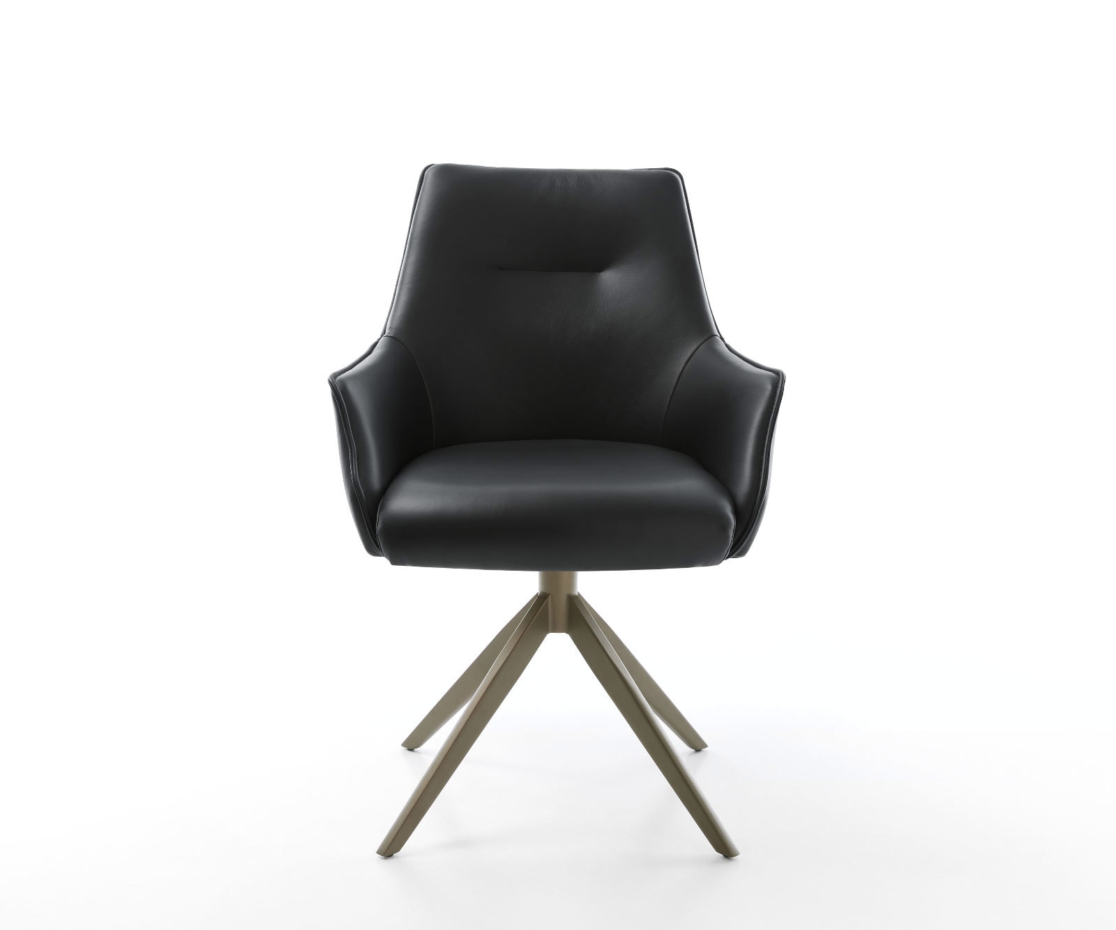 Drehstuhl Alja-Flex mit Armlehnen Echt-Leder Schwarz Kreuzgestell breit Effektfinish Titan 360° drehbar Taschenfederkern 2