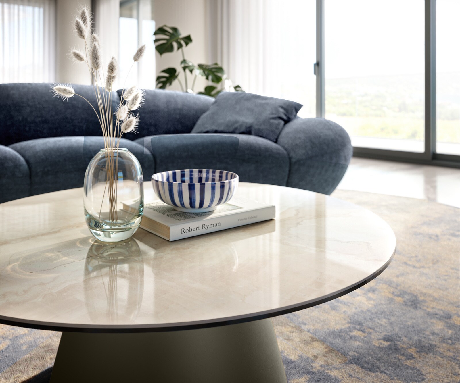 Couchtisch Edge Rund 90x90 cm Keramik Onyx Champagne Borna Effektfinish Titan 5