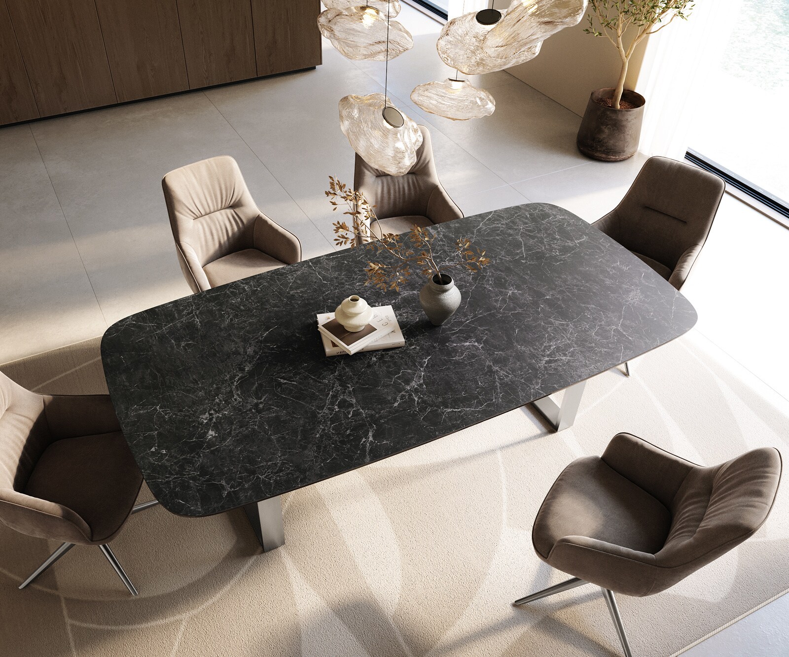 Esstisch Edge Boot 240x120 cm Keramik Laminam® Nero Greco Anthrazit Edelstahl Schmal 3