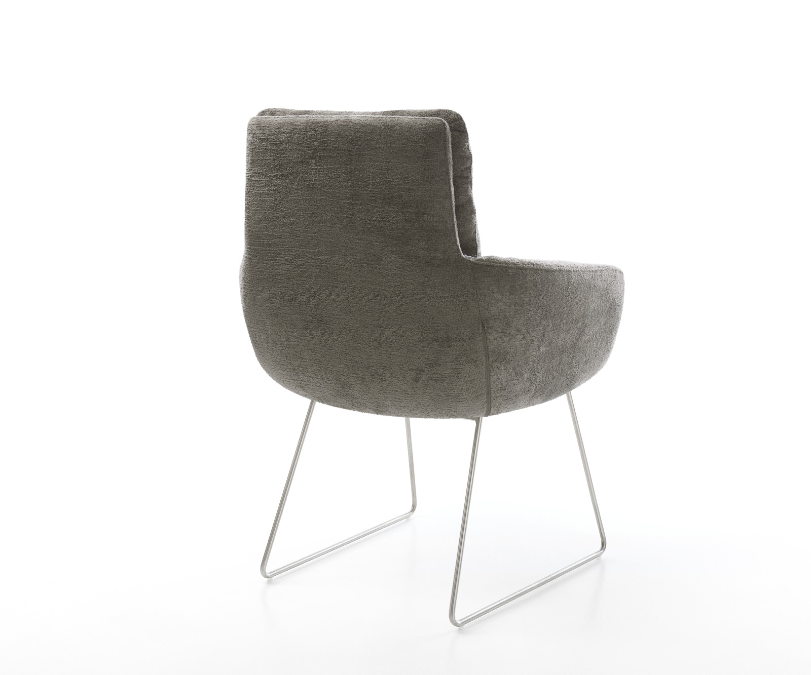 Esszimmerstuhl Abelia-Flex mit Armlehnen Bouclé Soft Schlamm Kufengestell Edelstahl 5