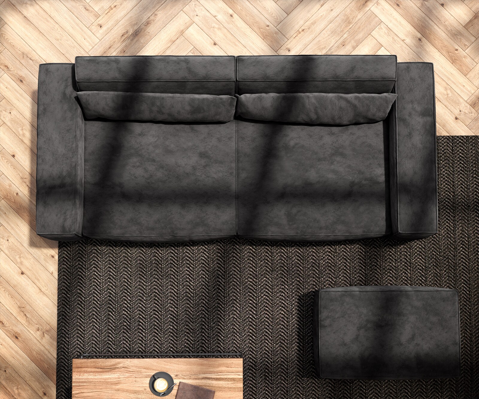 Big-Sofa Sirpio 230x95 cm Mikrofaser Schwarz mit Hocker 5