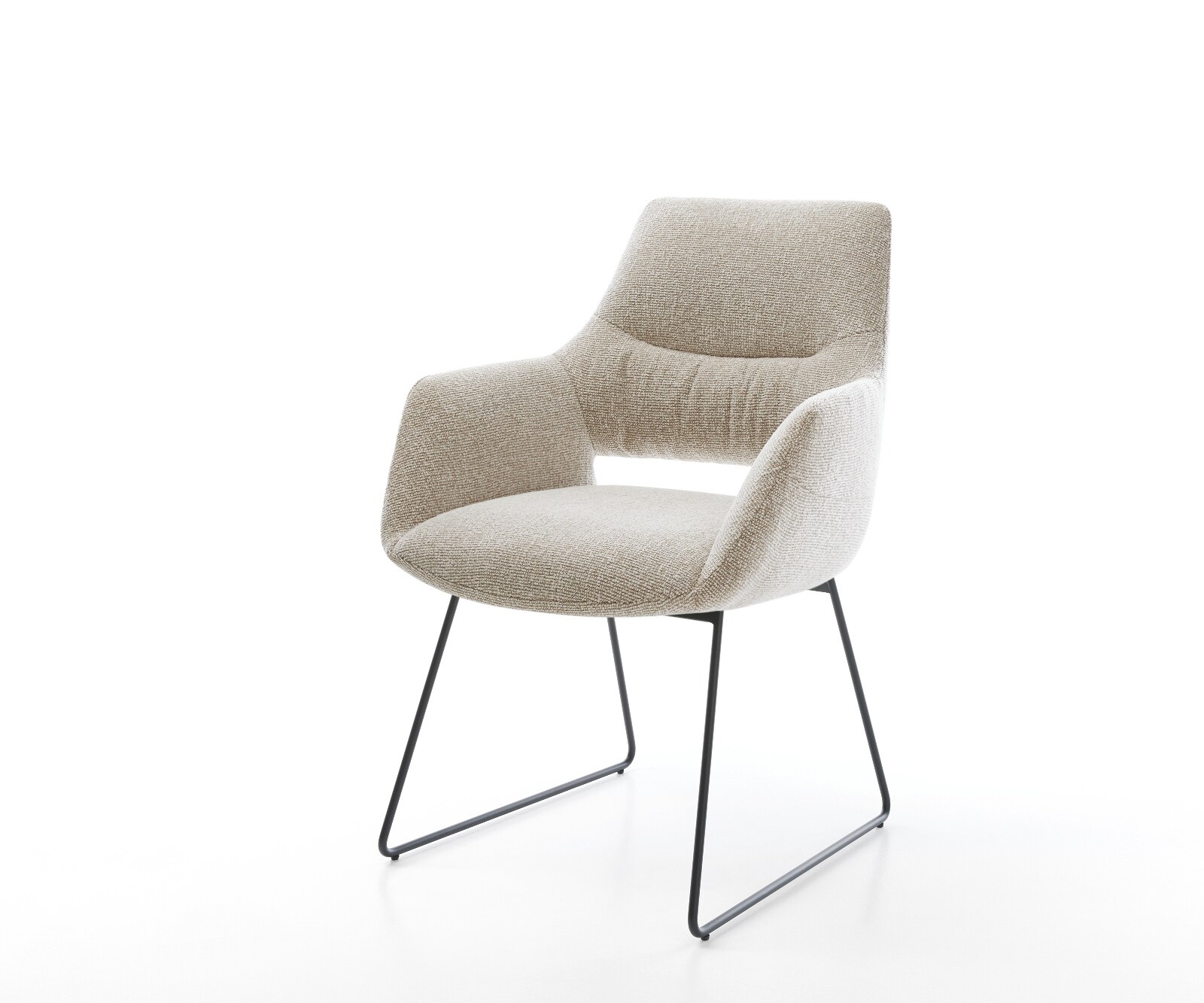 Esszimmerstuhl Yago-Flex mit Armlehnen Webstoff Soft Beige Kufengestell Sch günstig online kaufen