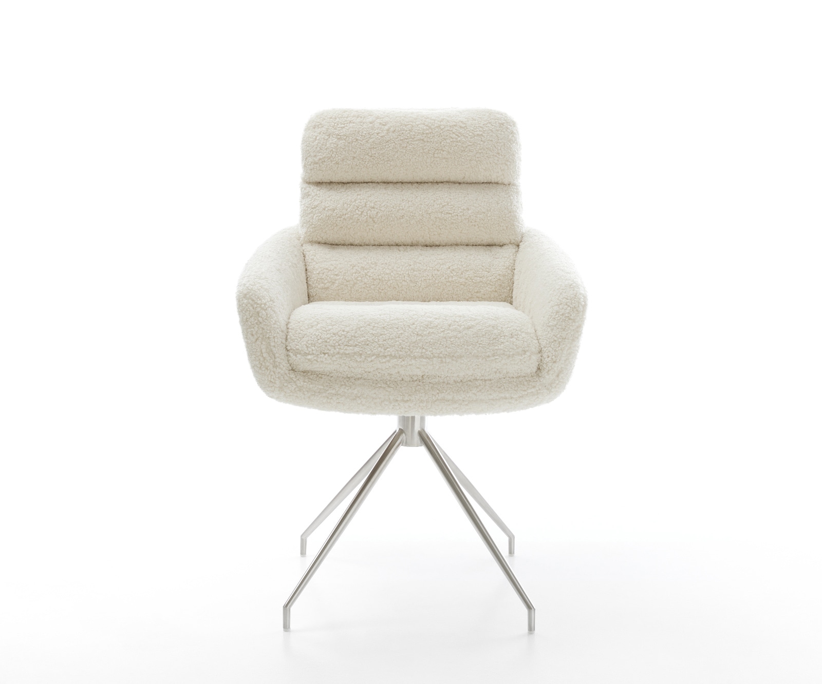 Esszimmerstuhl Abelia-Flex mit Armlehnen Teddystoff Beige Kreuzgestell konisch Edelstahl 1