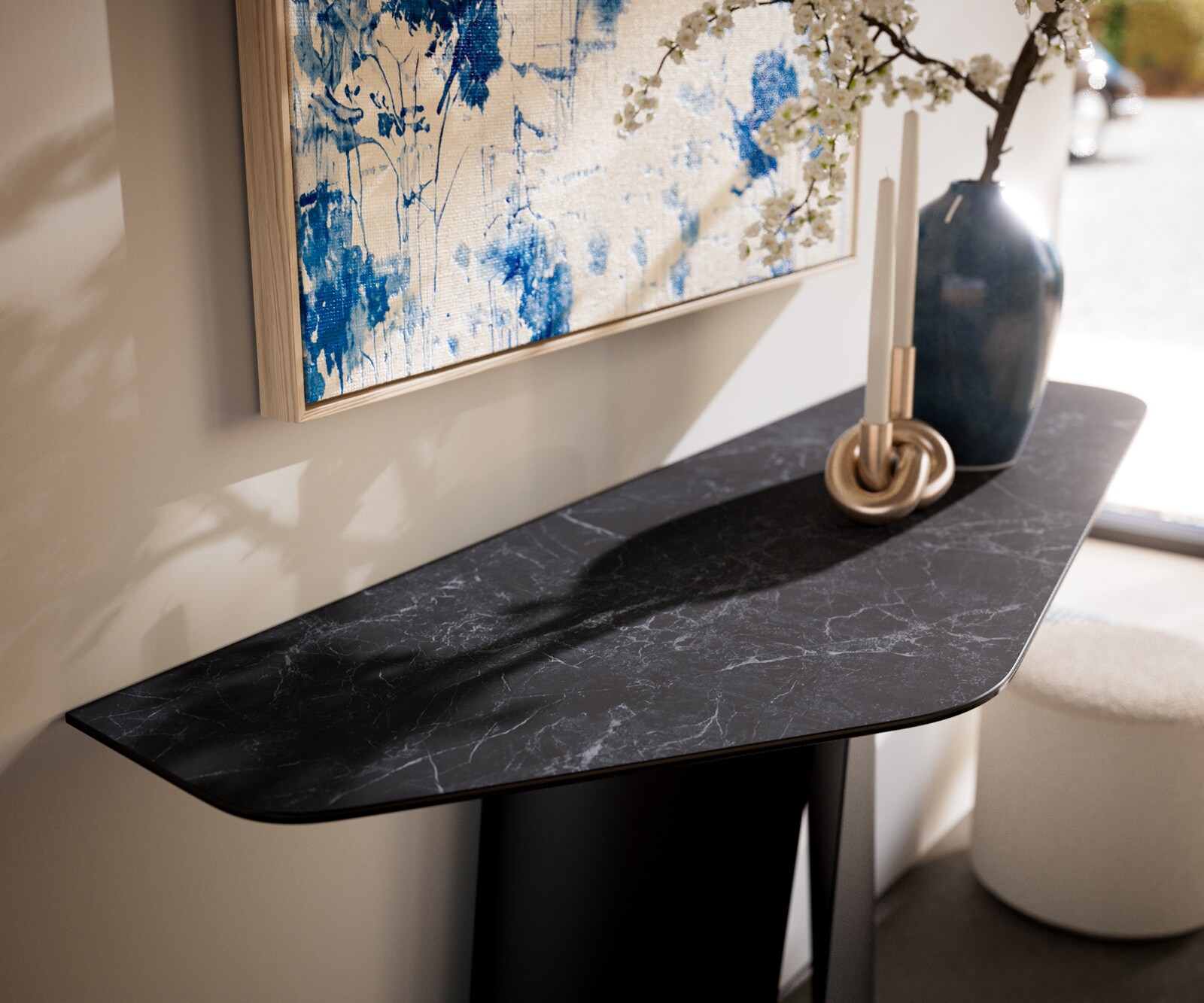 Konsolentisch Edge Polygonal 140x50 cm Keramik Laminam® Nero Greco Anthrazit Livos Metall Schwarz 1