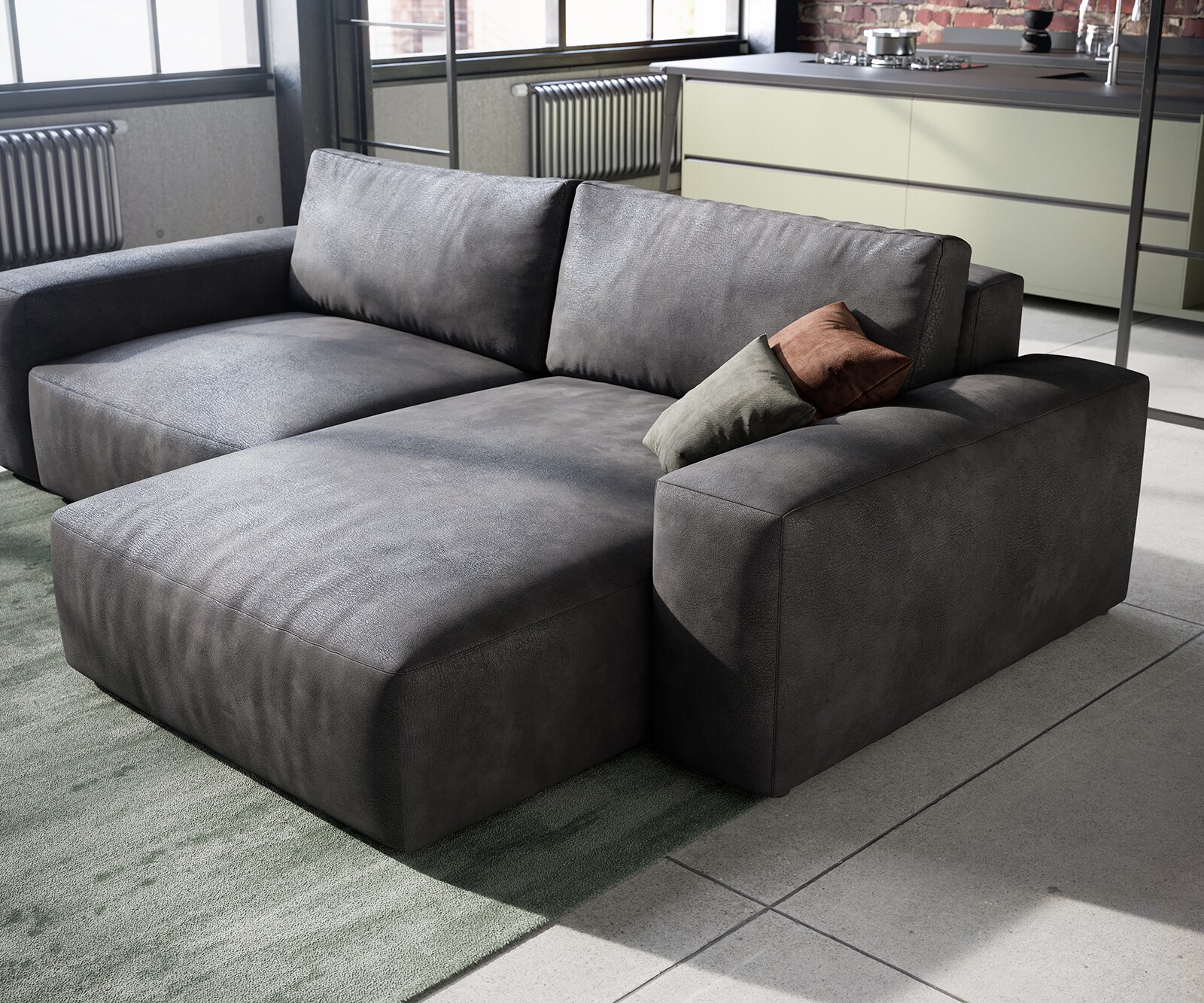 Ecksofa Lanzo 230x155 cm Lederimitat Vintage Anthrazit Recamiere variabel 4