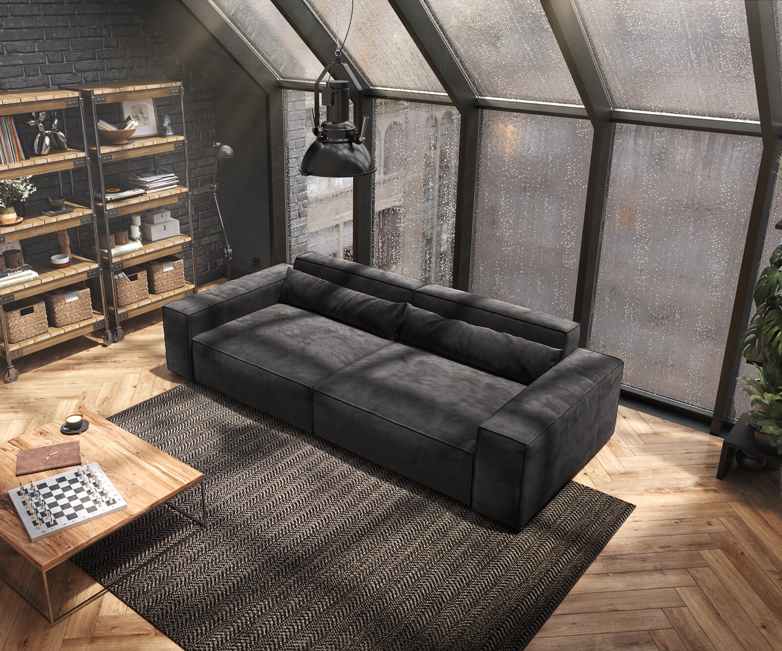 Big-Sofa Sirpio XL 270x130 cm Mikrofaser Schwarz 3