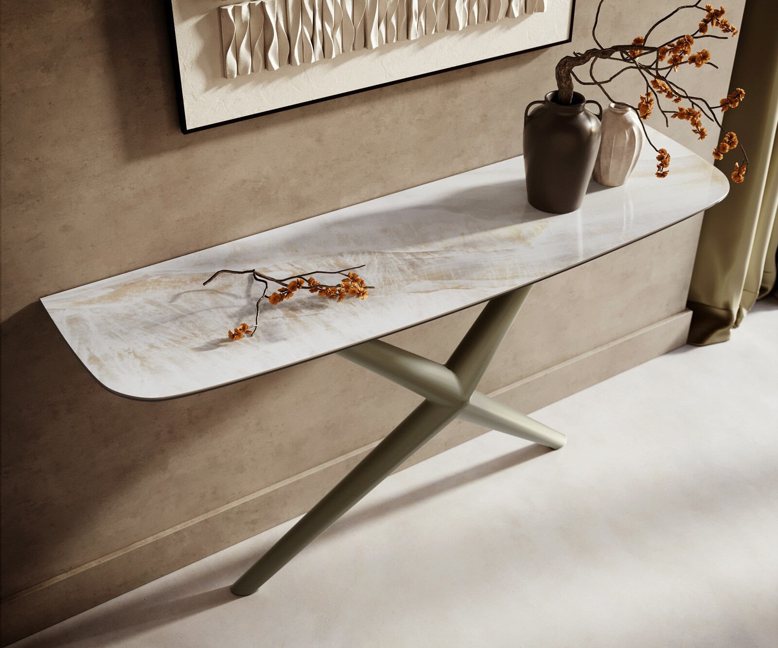 Konsolentisch Edge Boot 140x40 cm Keramik Onyx Pearl Estelo Metall Effektfinish Titan 2