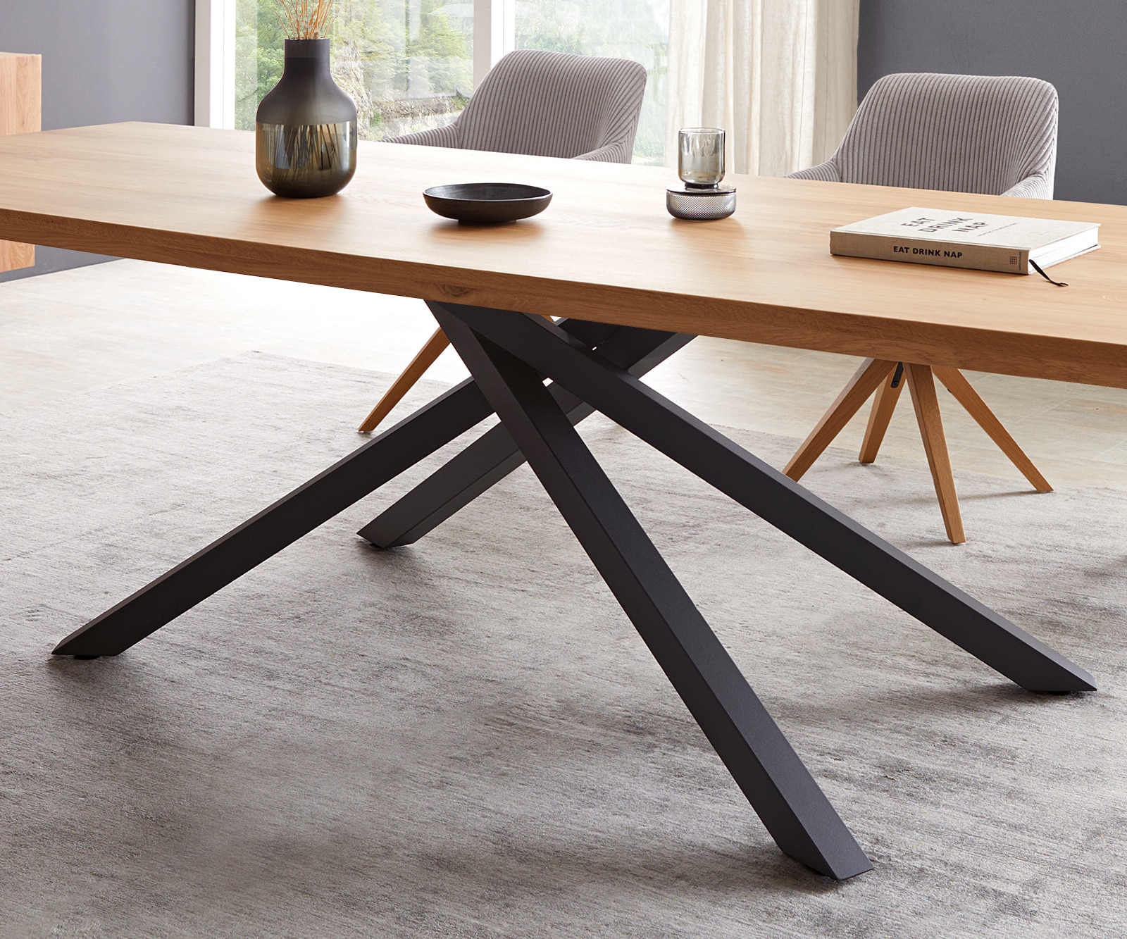 Esstisch Edge 300x100 Eiche Natur Kreuzgestell Rechteck Schwarz 4 Esstisch Edge 300x100 Eiche Natur Kreuzgestell Rechteck Schwarz 4