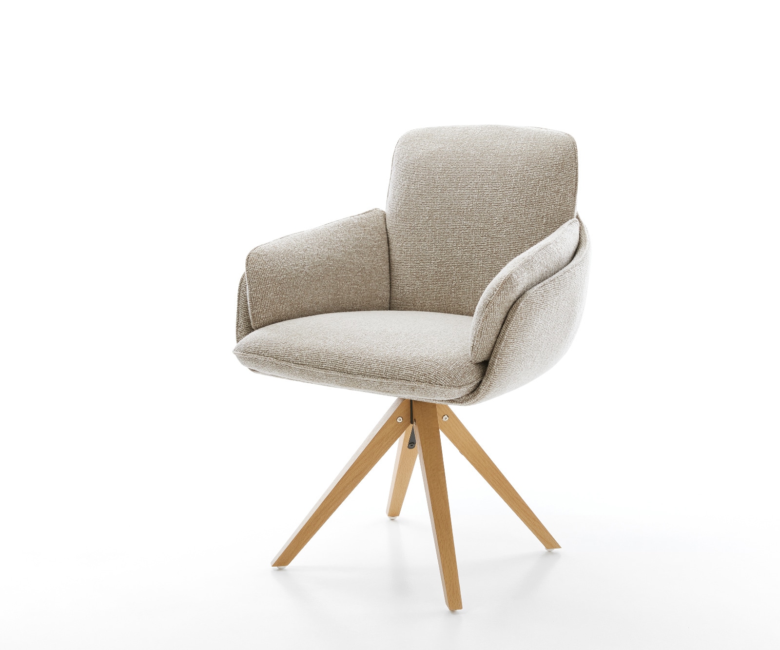 Drehstuhl Luan-Flex mit Armlehnen Webstoff Soft Beige Holzgestell kantig Natur 360° drehbar