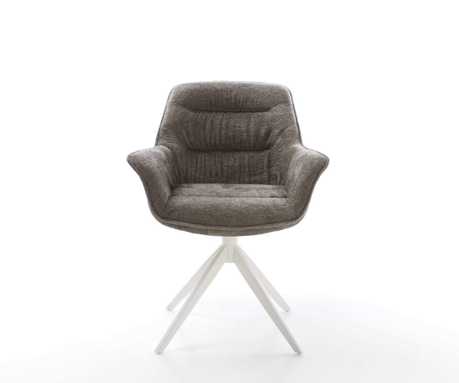 Drehstuhl Kaira-Flex Bouclé Soft Schlamm Kreuzgestell breit Weiß 360° drehbar Wippfunktion 1