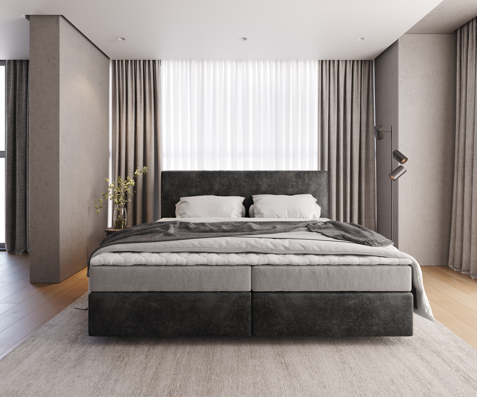 Boxspringbett Dream-Well Mikrofaser Anthrazit Vintage 200x200 cm Bonell-Matratze PU-Topper 1 Boxspringbett Dream-Well Mikrofaser Anthrazit Vintage 200x200 cm Bonell-Matratze PU-Topper 1