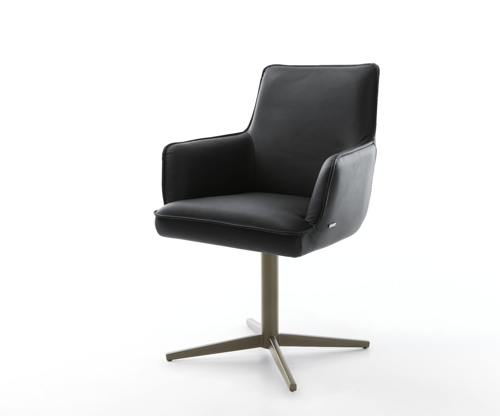 Drehstuhl Heira-Flex mit Armlehnen Echt-Leder Schwarz Fußkreuz Effektfinish Titan 360° drehbar Taschenfederkern