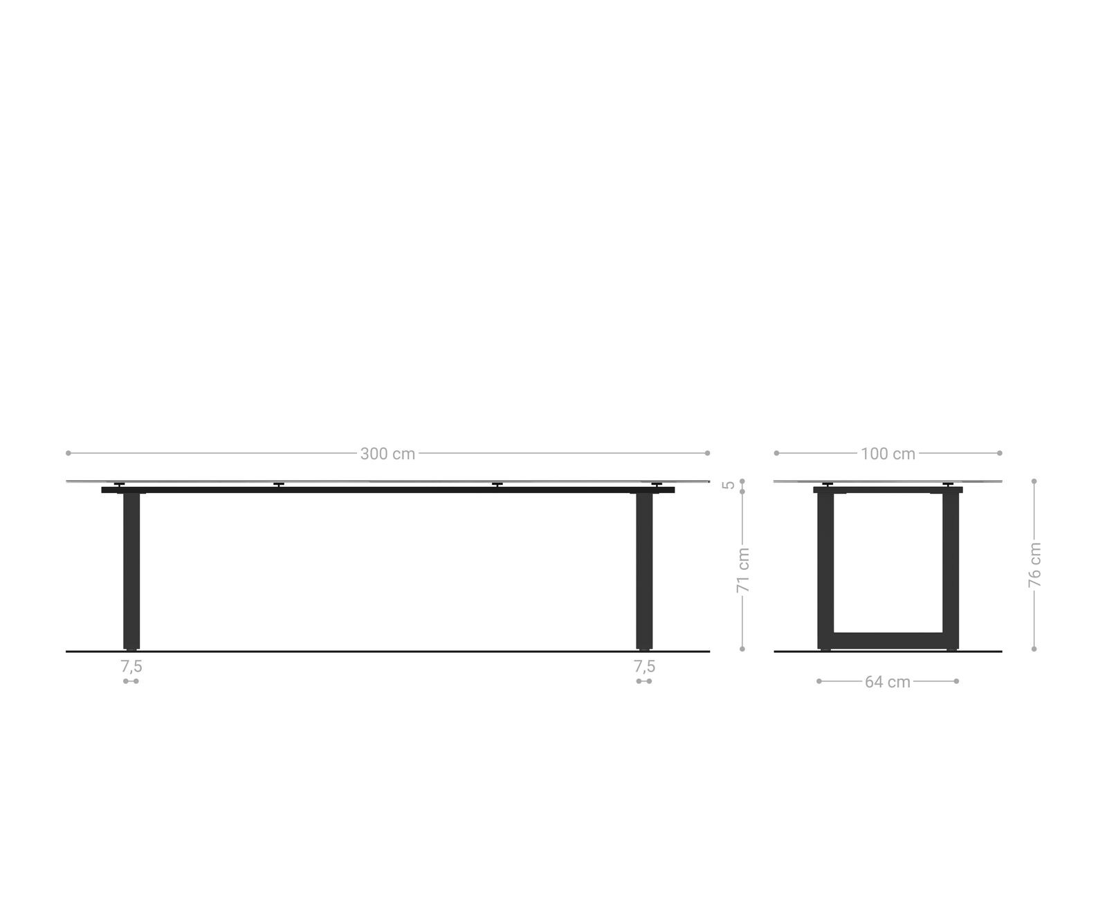 Esstisch Edge 300x100 Keramik Laminam® Nero Greco Anthrazit Edelstahl Breit 6