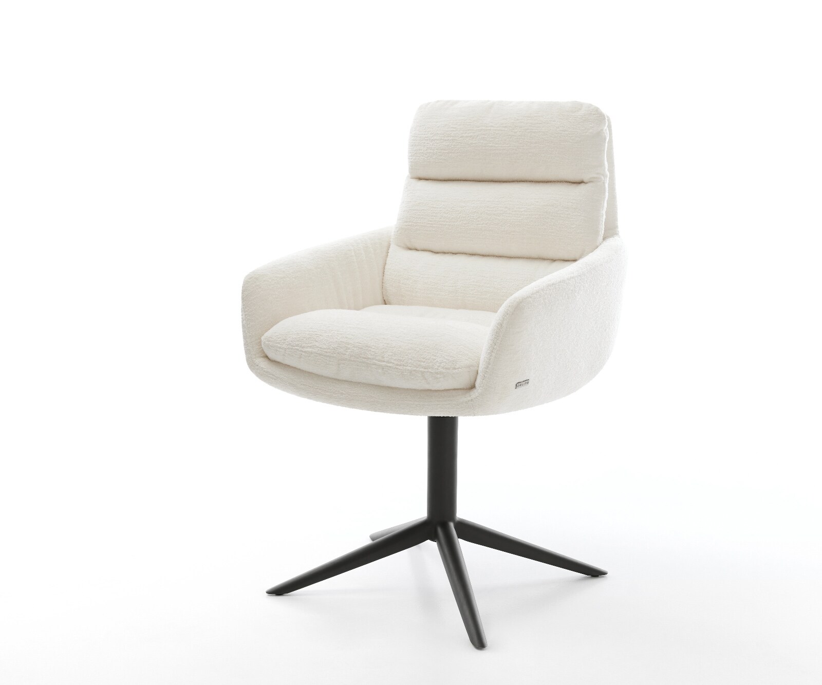 Drehstuhl Abelia-Flex mit Armlehnen Bouclé Soft Beige Fußkreuz Schwarz 360° drehbar Wippfunktion