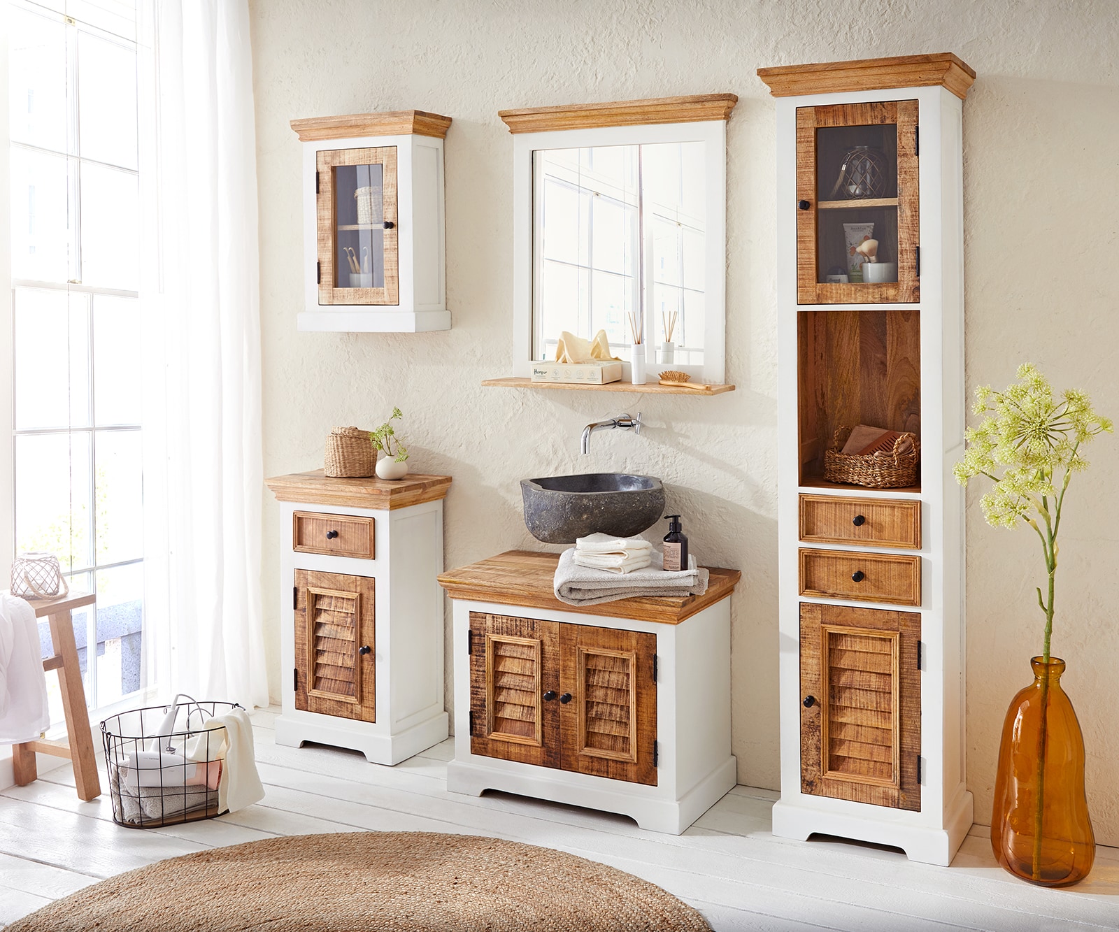 Hochschrank Casa  45x190 cm Mango Weiss Natur 6