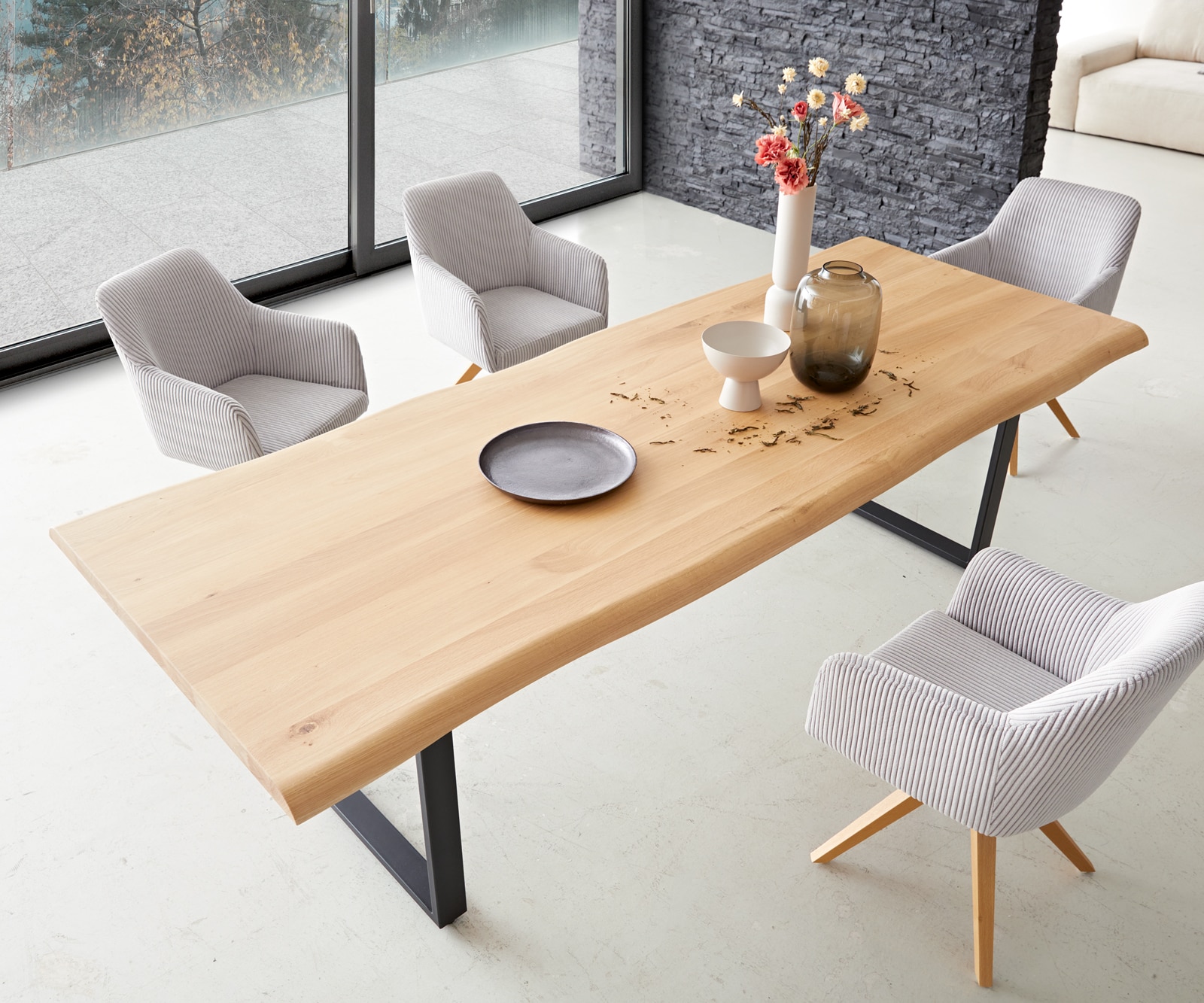 Esstisch Edge 260x100 Eiche Natur Metall Schmal schwarz Live-Edge 4