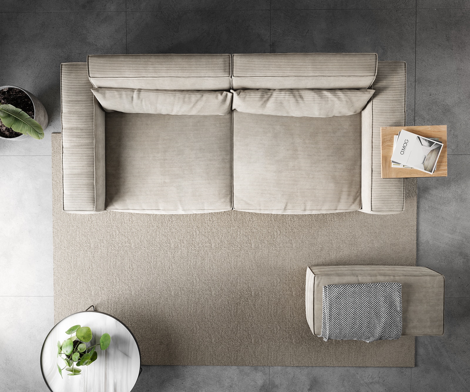 Big-Sofa Sirpio 230x95 cm Cord Beige mit Hocker 6