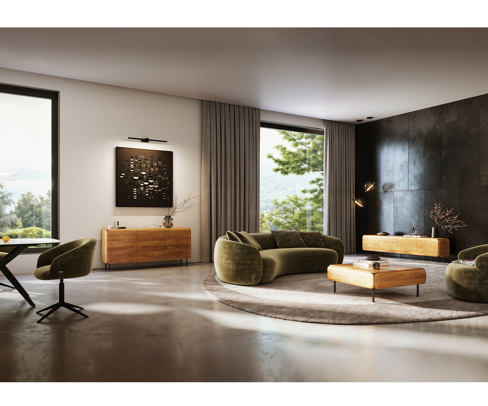 Sideboard Shavani 175 cm Akazie Natur 2 Türen 3 Schubladen L-Fuß Edelstahl Silber 6