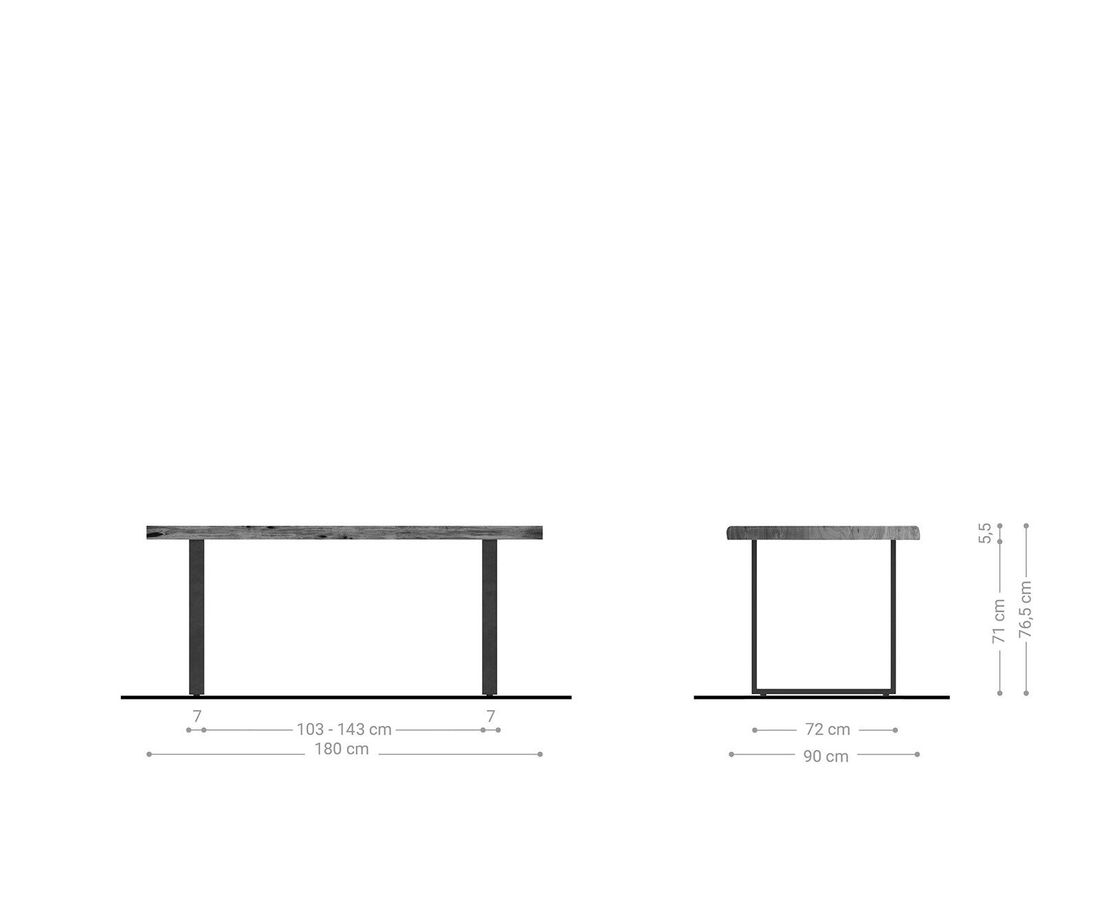 Esstisch Edge 180x90 XL Akazie Natur Metall Schmal schwarz Live-Edge 5