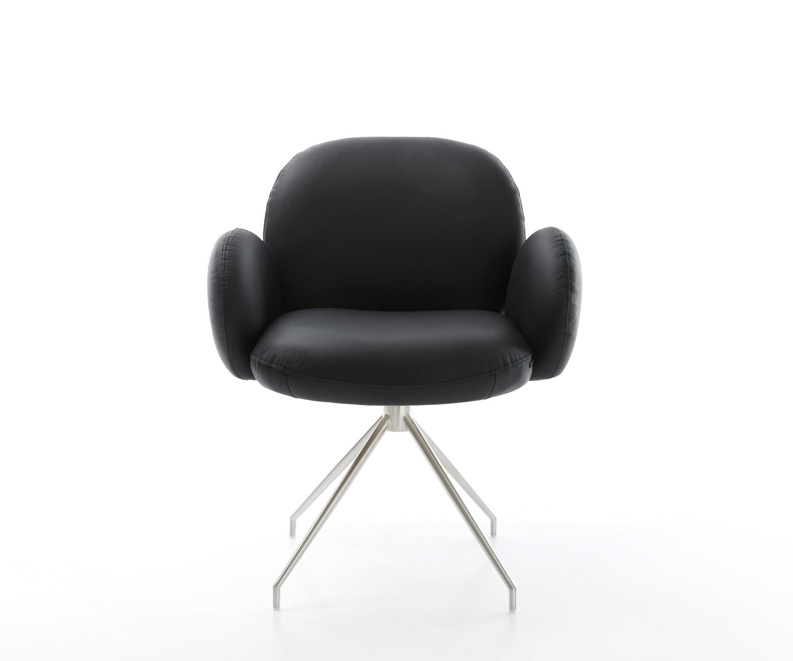 Drehstuhl Nube-Flex mit Armlehnen Echt-Leder Schwarz Kreuzgestell konisch Edelstahl 180° drehbar Taschenfederkern 1 Drehstuhl Nube-Flex mit Armlehnen Echt-Leder Schwarz Kreuzgestell konisch Edelstahl 180° drehbar Taschenfederkern 1