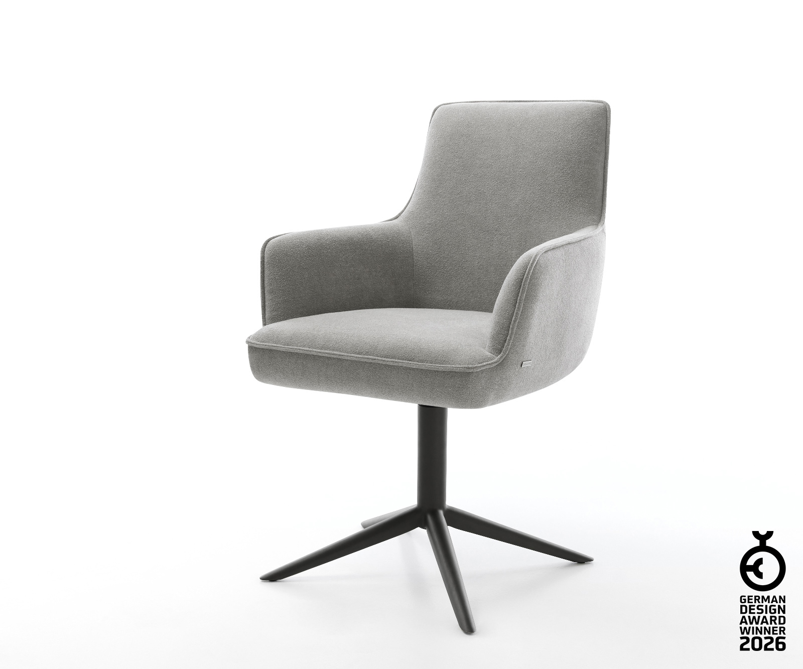 Drehstuhl Heira-Flex mit Armlehnen Strukturstoff Soft Grau Fußkreuz Schwarz günstig online kaufen