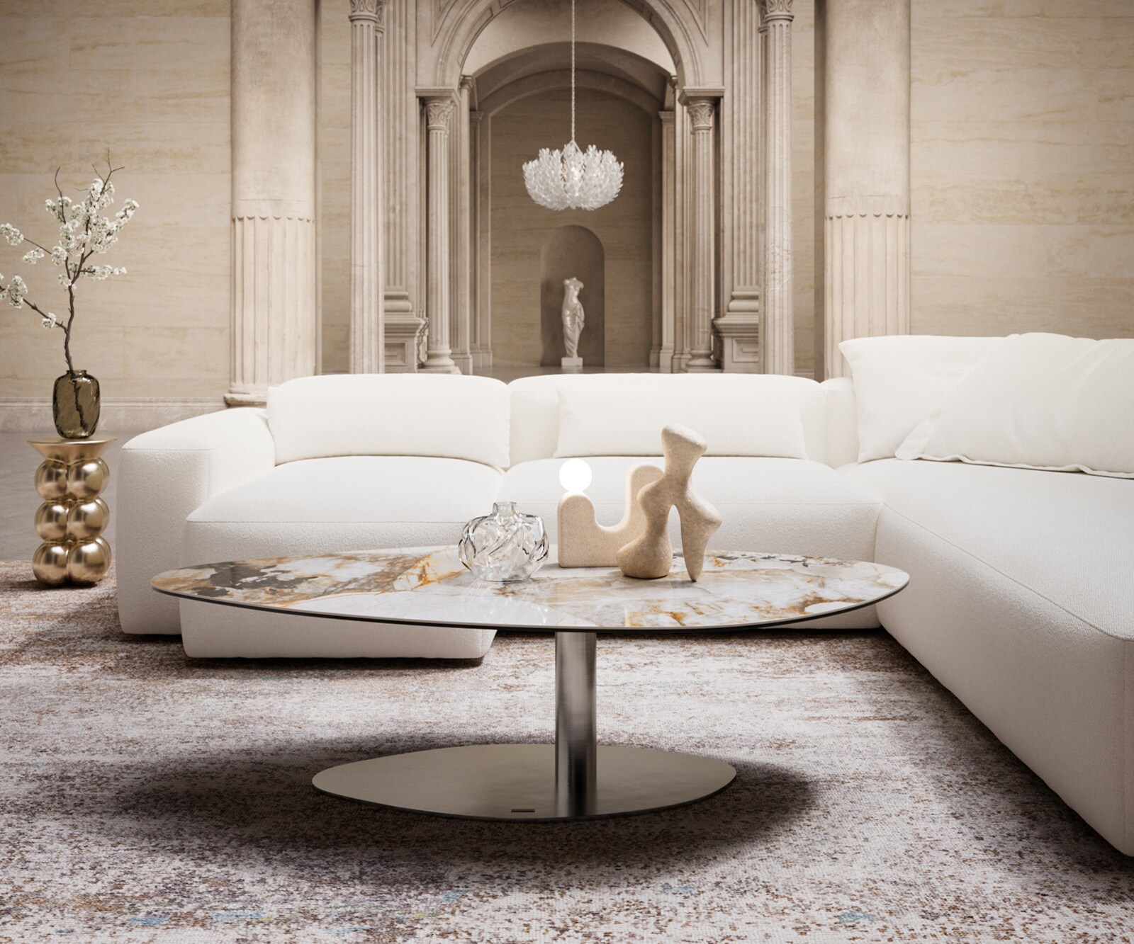 Couchtisch Edge Organisch 140x76 cm Keramik Patagonia Poliert Vibany Edelstahl gebürstet 1