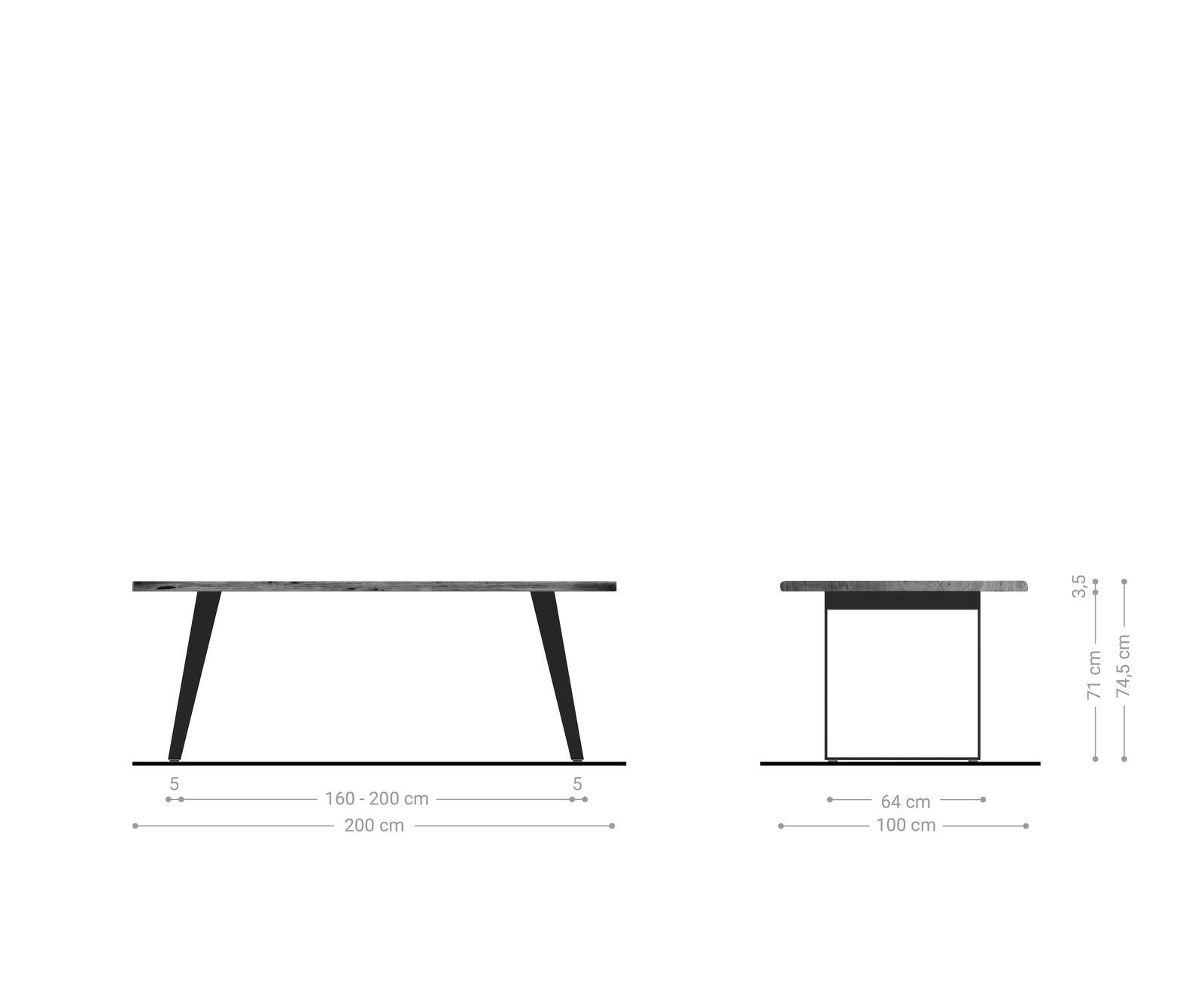 Esstisch Edge 200x100cm Akazie Natur Edelstahl Silber schräg Live-Edge 5
