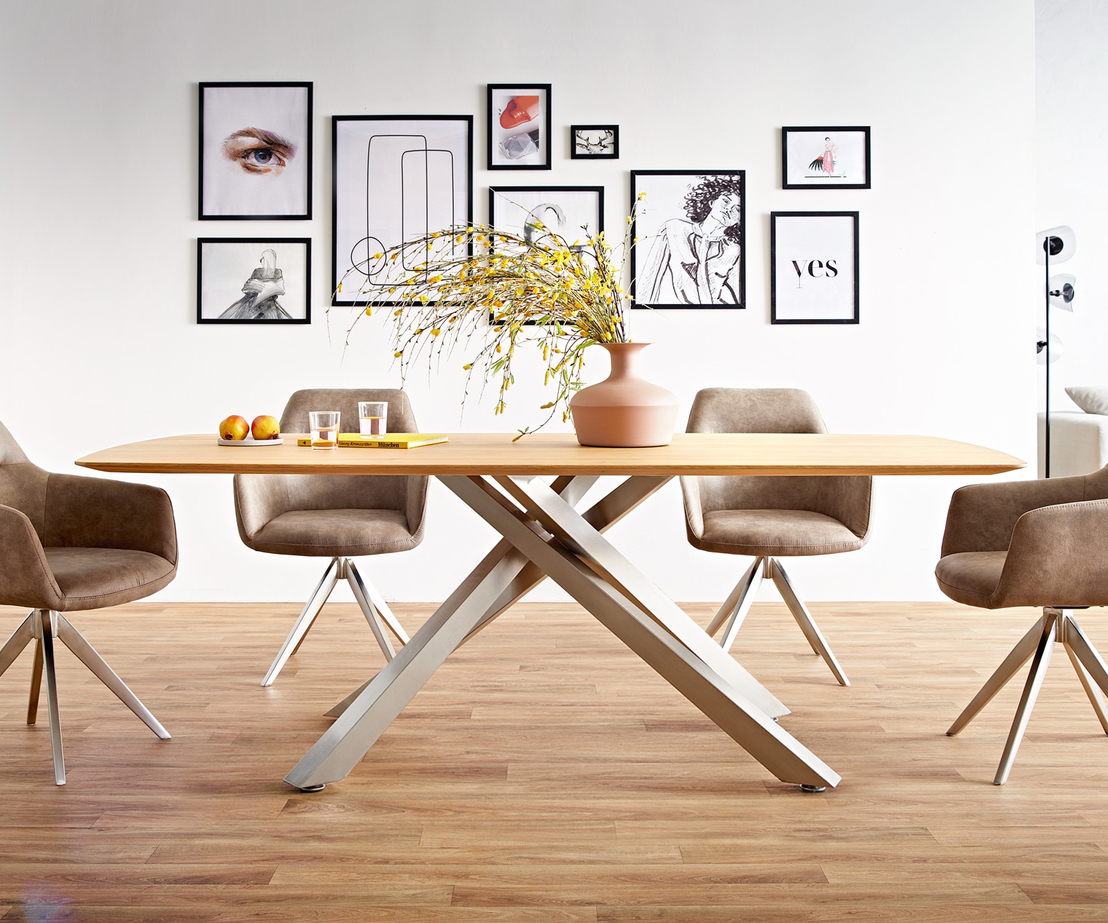 Esstisch Edge Boot 200x100x2,5-3 Eiche Natur Kreuzgestell Rechteck Edelstahl Schweizer Kante 5 Esstisch Edge Boot 200x100x2,5-3 Eiche Natur Kreuzgestell Rechteck Edelstahl Schweizer Kante 5