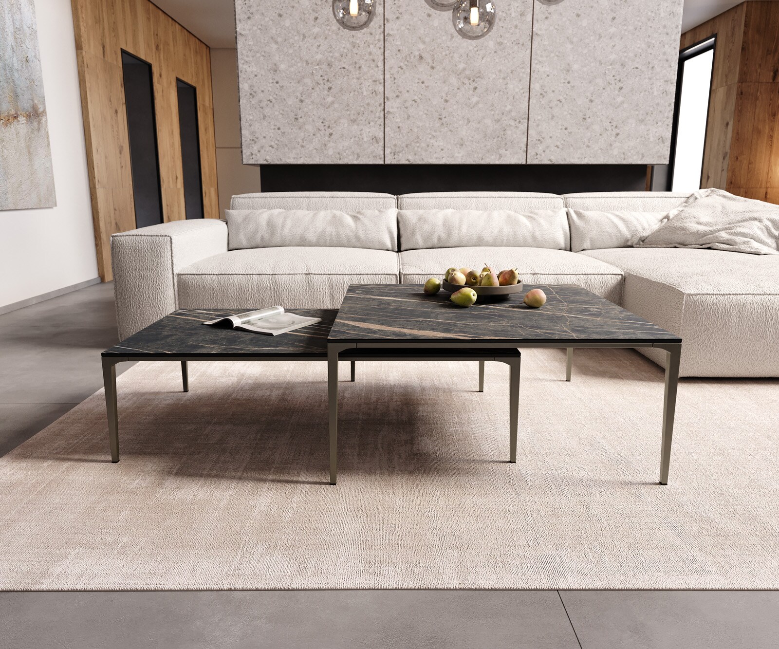 Couchtisch Levente 85x85 cm Keramik Laminam® Noir Desir Braun Gestell Metall Effektfinish Titan 6