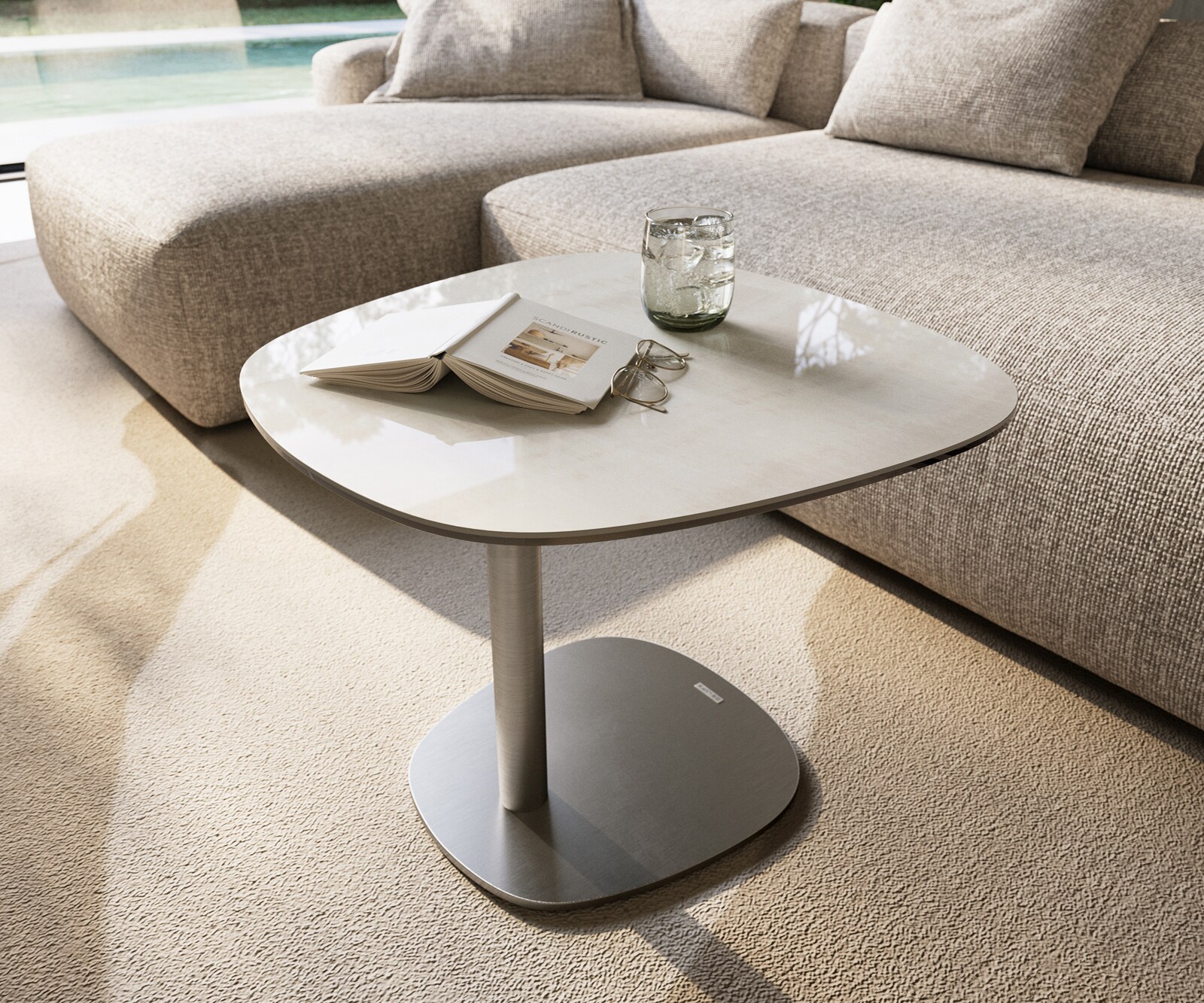 Beistelltisch Edge Boot 60x60 cm Keramik Onyx Champagne Eleny Edelstahl gebürstet 7