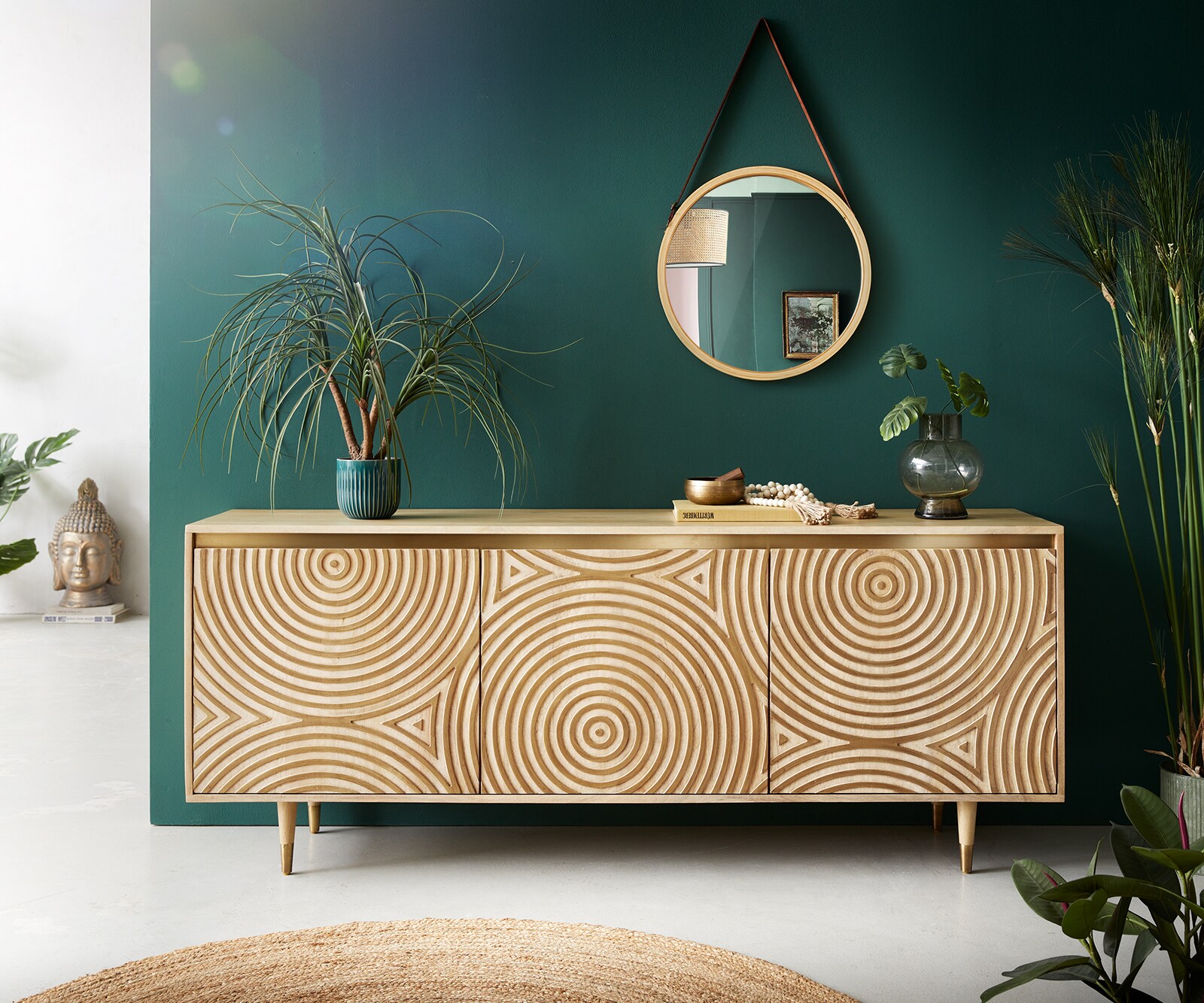 Kommode Budaya 175 cm Mango Natur 3 Türen Fuß rund 1