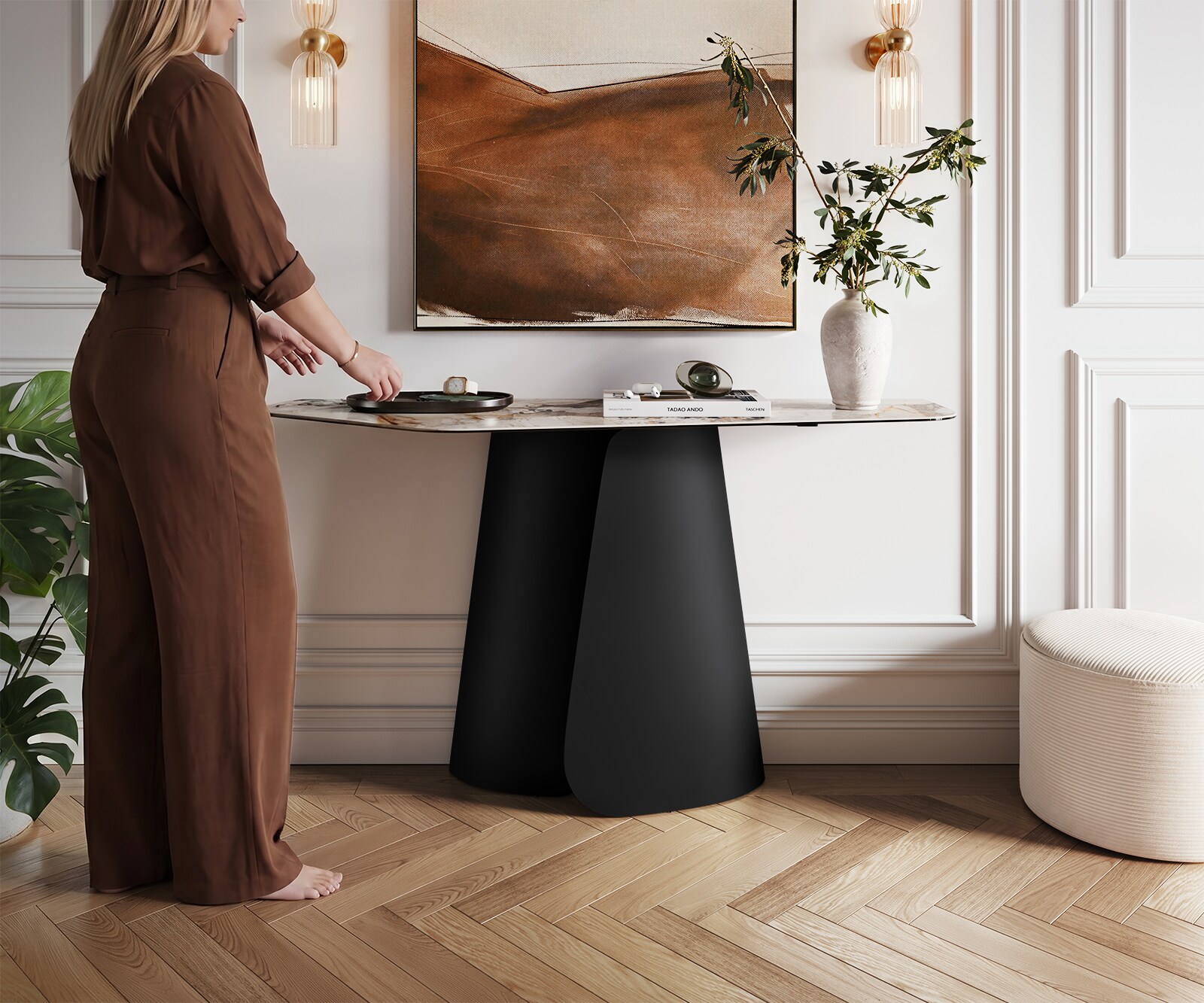 Konsolentisch Edge Polygonal 140x50 cm Keramik Patagonia Poliert Livos Metall Schwarz